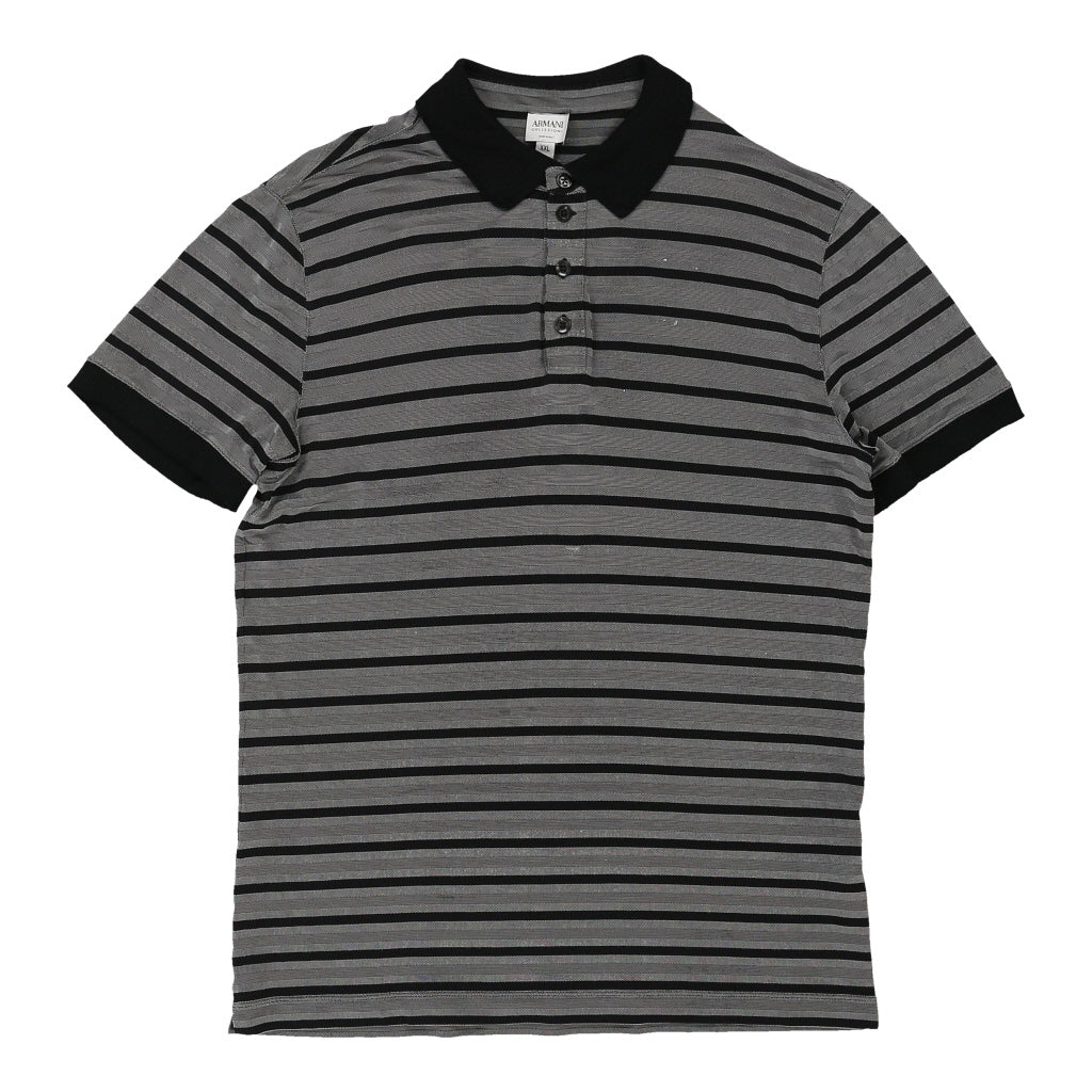 Collezioni Armani Striped Polo Shirt - 2XL Grey Cotton Blend Refurbished - Thrifted (note: this is a term often used to describe second- refurbished available on Cerqular
