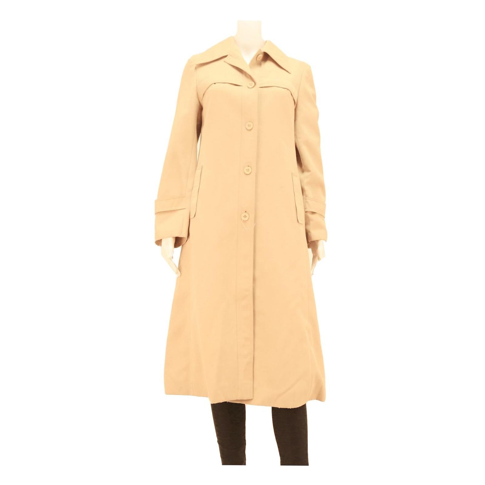 Womens Beige Button Closure Viscose Jacket Coat S Plain Long Sleeve Classic Fit Refurbished - N/A refurbished available on Cerqular