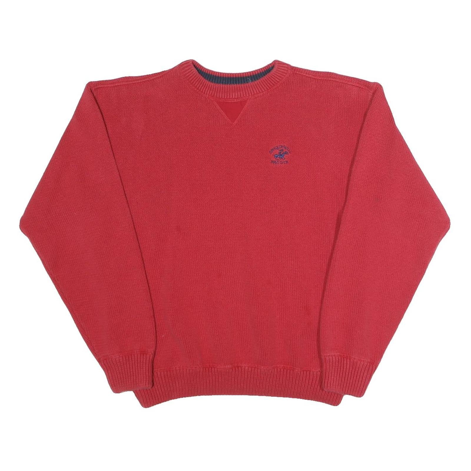 BEVERLY HILLS POLO CLUB Mens Red Cotton Plain Crew Neck Basic Knit L Jumper Refurbished - N/A refurbished available on Cerqular