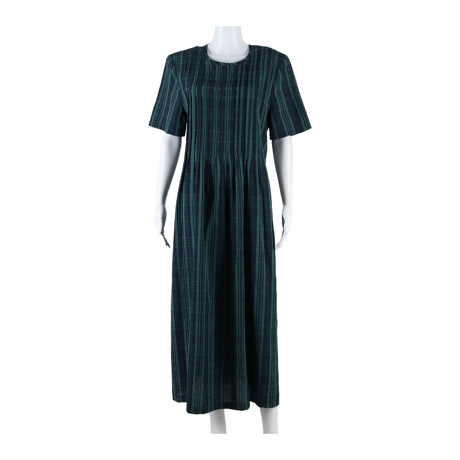 KATHIE LEE Womens A-Line Dress Green Check Short Sleeve Long L Refurbished - N/A refurbished available on Cerqular