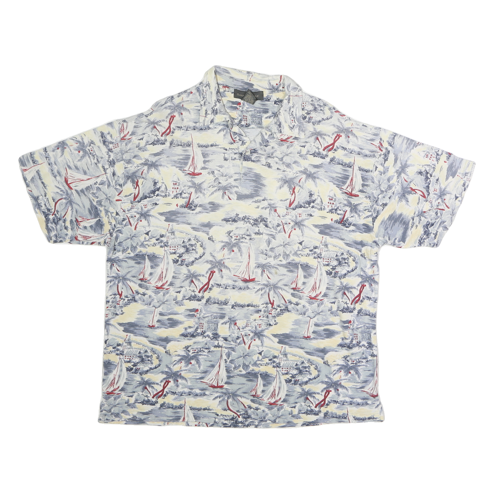 BANANA REPUBLIC Mens White & Blue Sailing Print Short Sleeve Polo Shirt L Casual Refurbished - N/A refurbished available on Cerqular