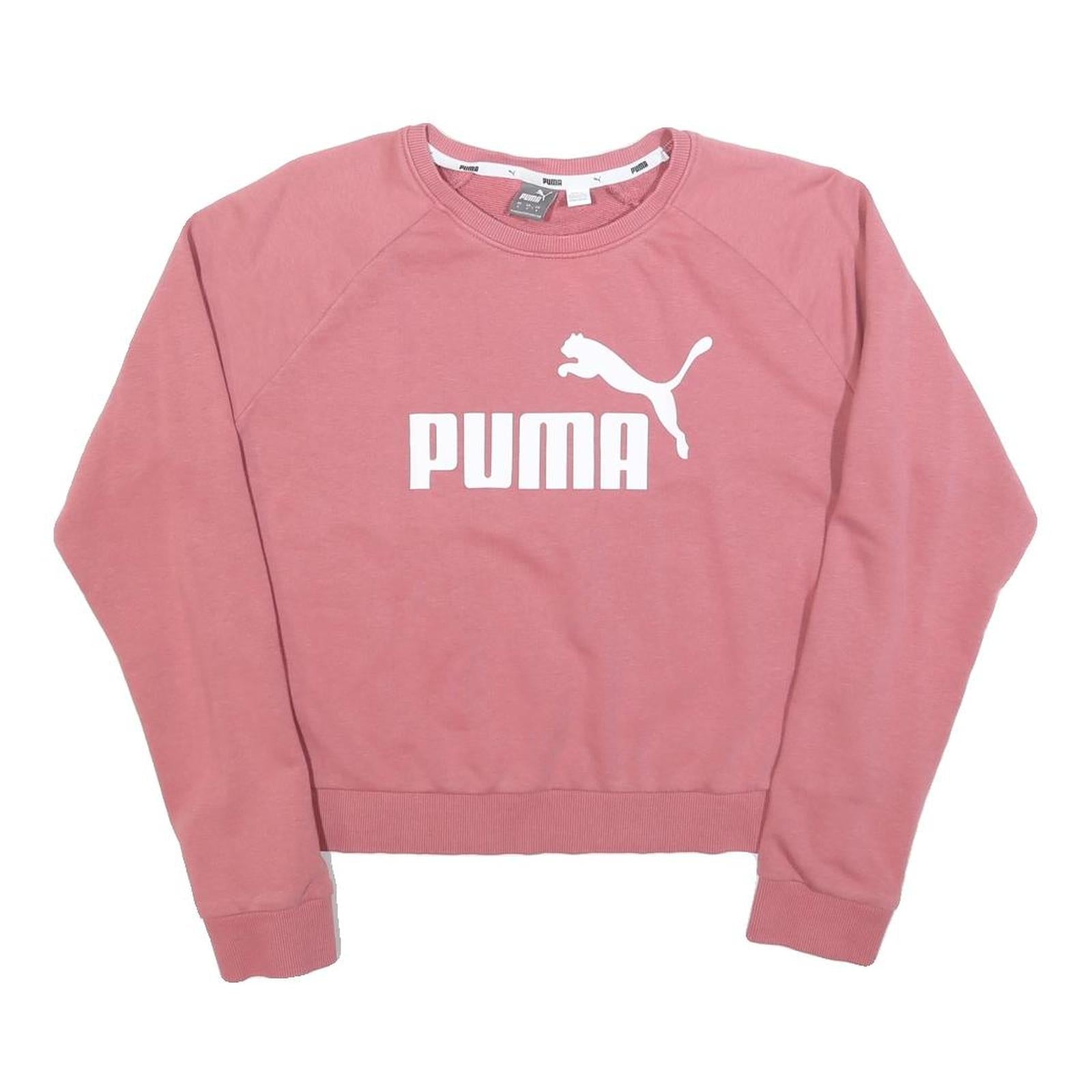 PUMA Womens Pink Cotton Blend Crew Neck Sweatshirt S Logo Print Casual Refurbished - N/A refurbished available on Cerqular