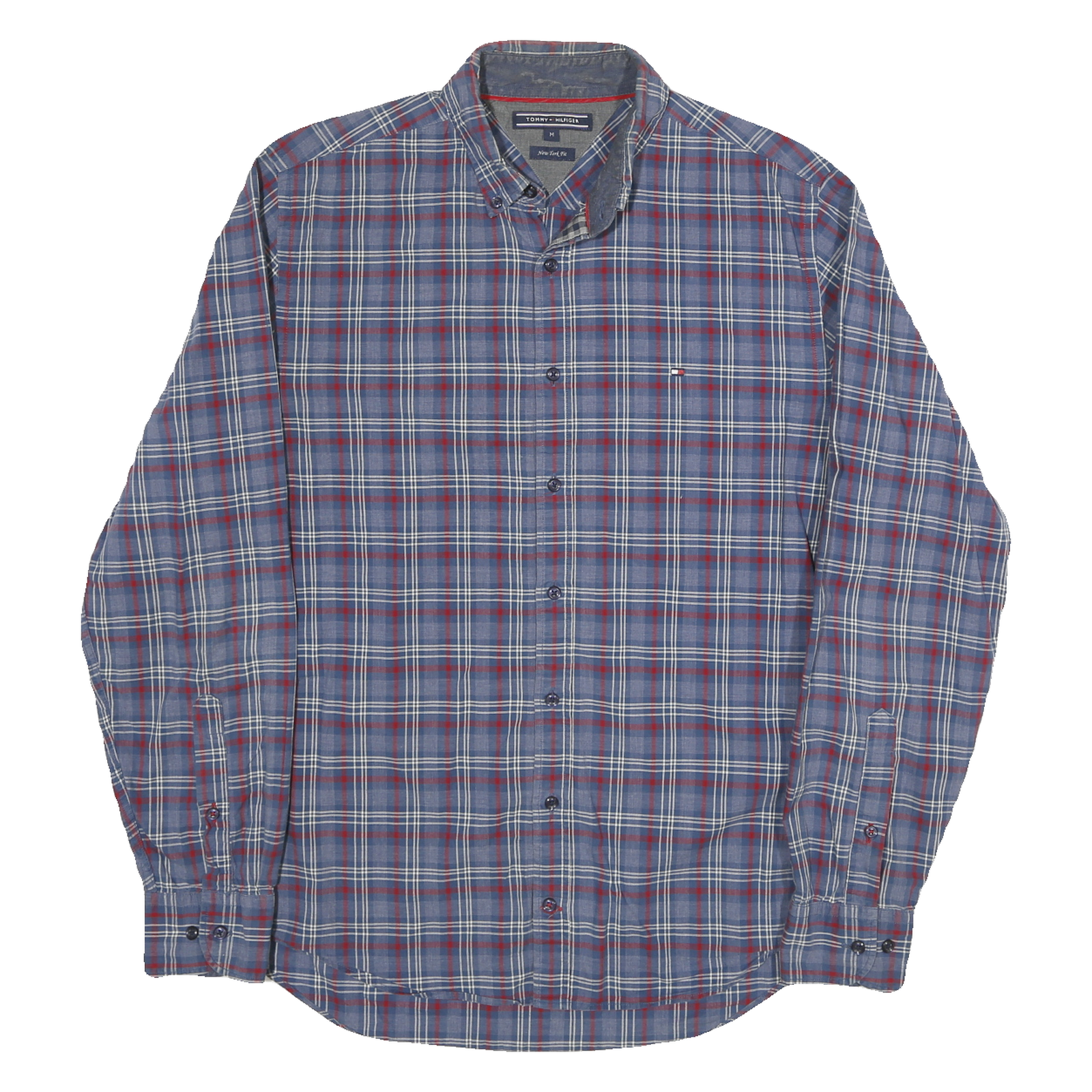 TOMMY HILFIGER Mens Blue & Red Check Shirt M Button-Down Collar Long Sleeve Refurbished - N/A refurbished available on Cerqular