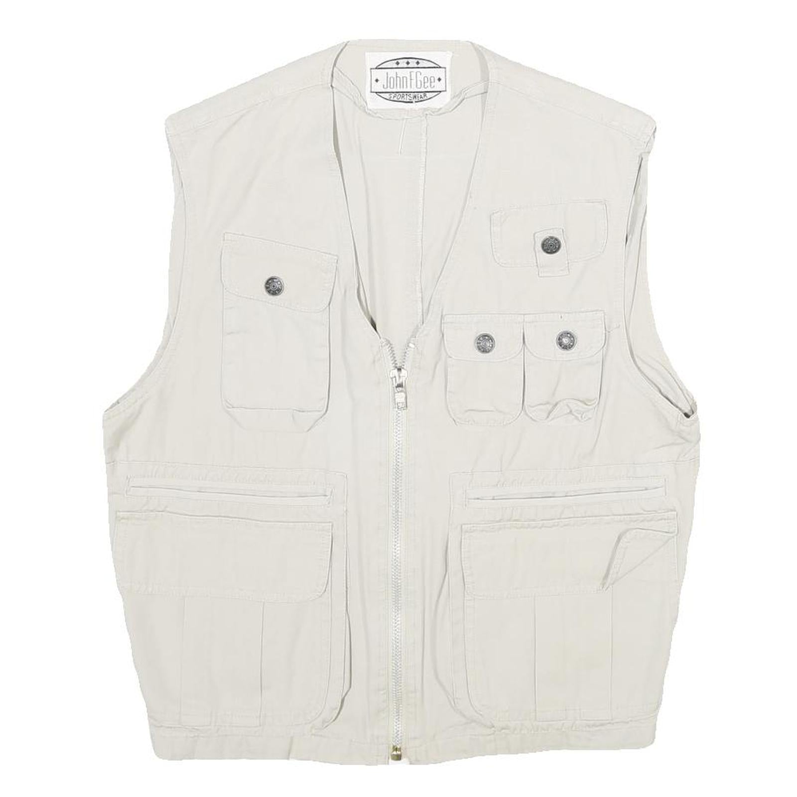 JOHN F GEE Mens Beige Cotton Sleeveless Jacket S Multi Pocket Zip Up Casual Vest Refurbished - N/A refurbished available on Cerqular