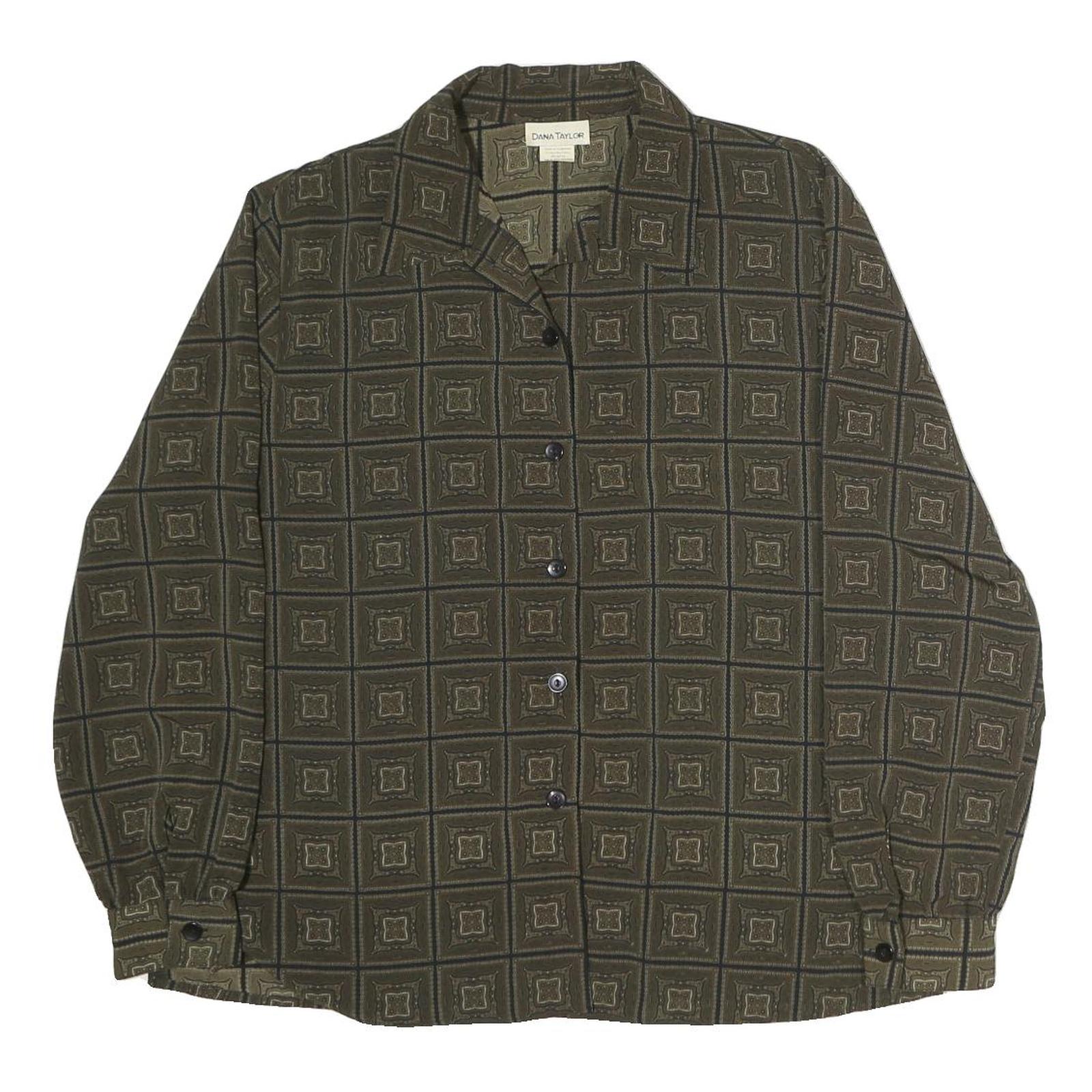 DANA TAYLOR Womens Green Printed Shirt Long Sleeve Collared M Polyester Top Refurbished - N/A refurbished available on Cerqular