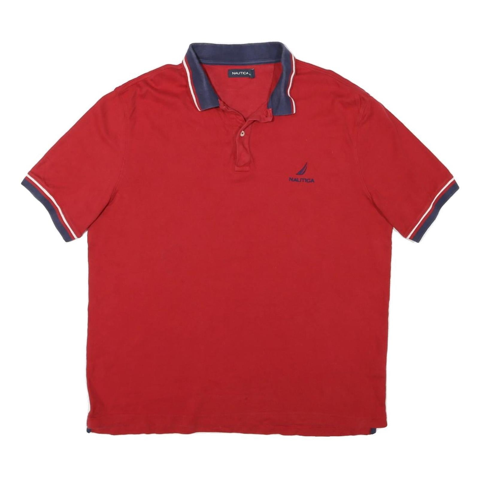 NAUTICA Mens Red & Navy Short Sleeve Basic Polo Shirt XL Cotton Blend Refurbished - N/A refurbished available on Cerqular