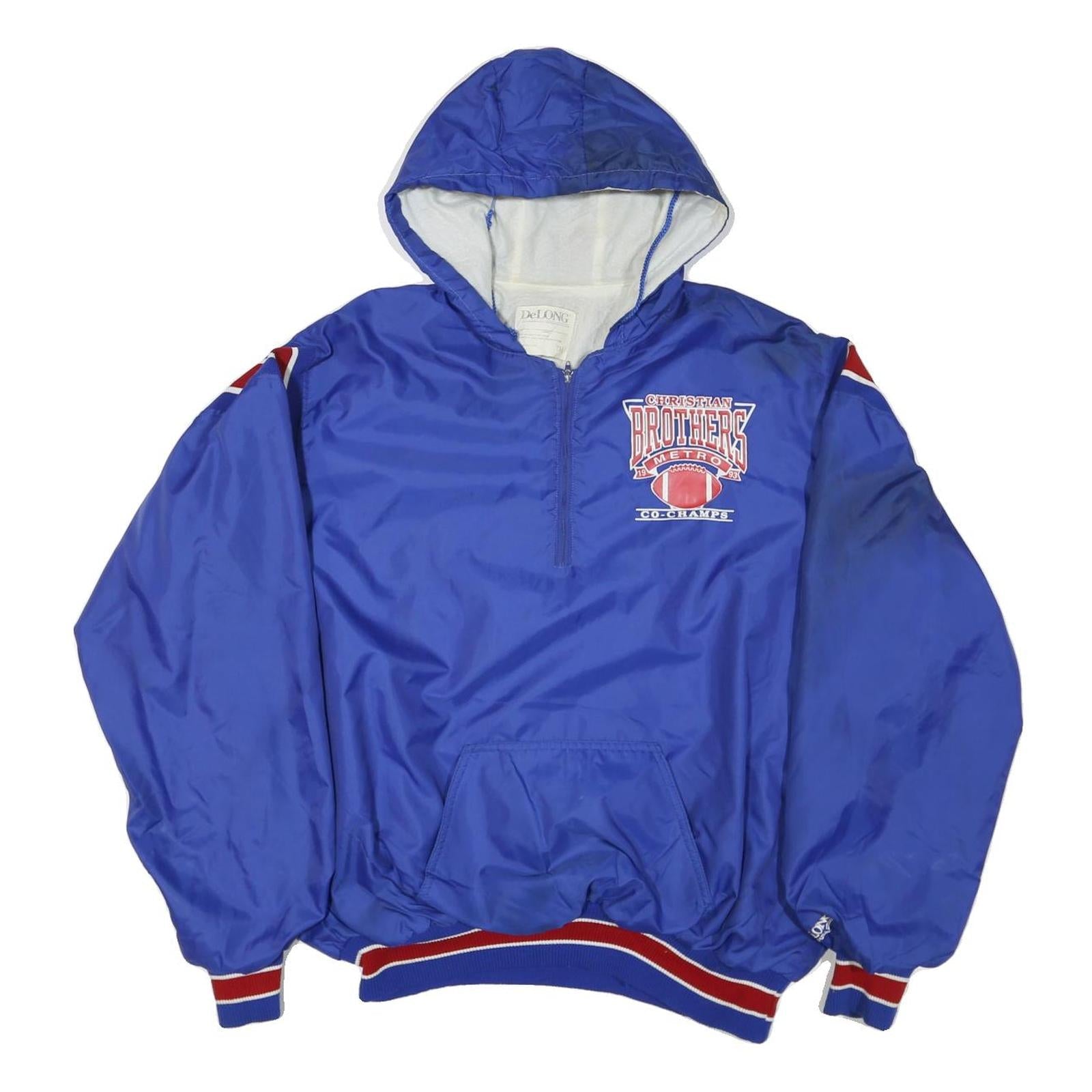 DE LONG Mens Blue Red White Christian Brothers Metro Nylon Jacket 2XL Hooded Zip Refurbished - N/A refurbished available on Cerqular
