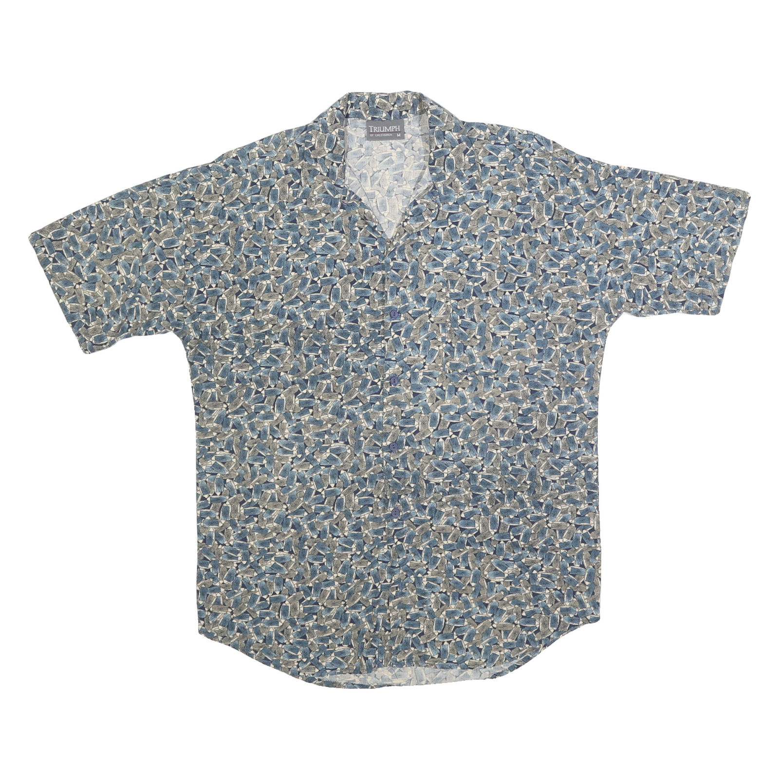 TRIUMPH Mens Blue Pattern Shirt M Casual Cotton Blend Short Sleeve Relaxed Fit Refurbished - N/A refurbished available on Cerqular