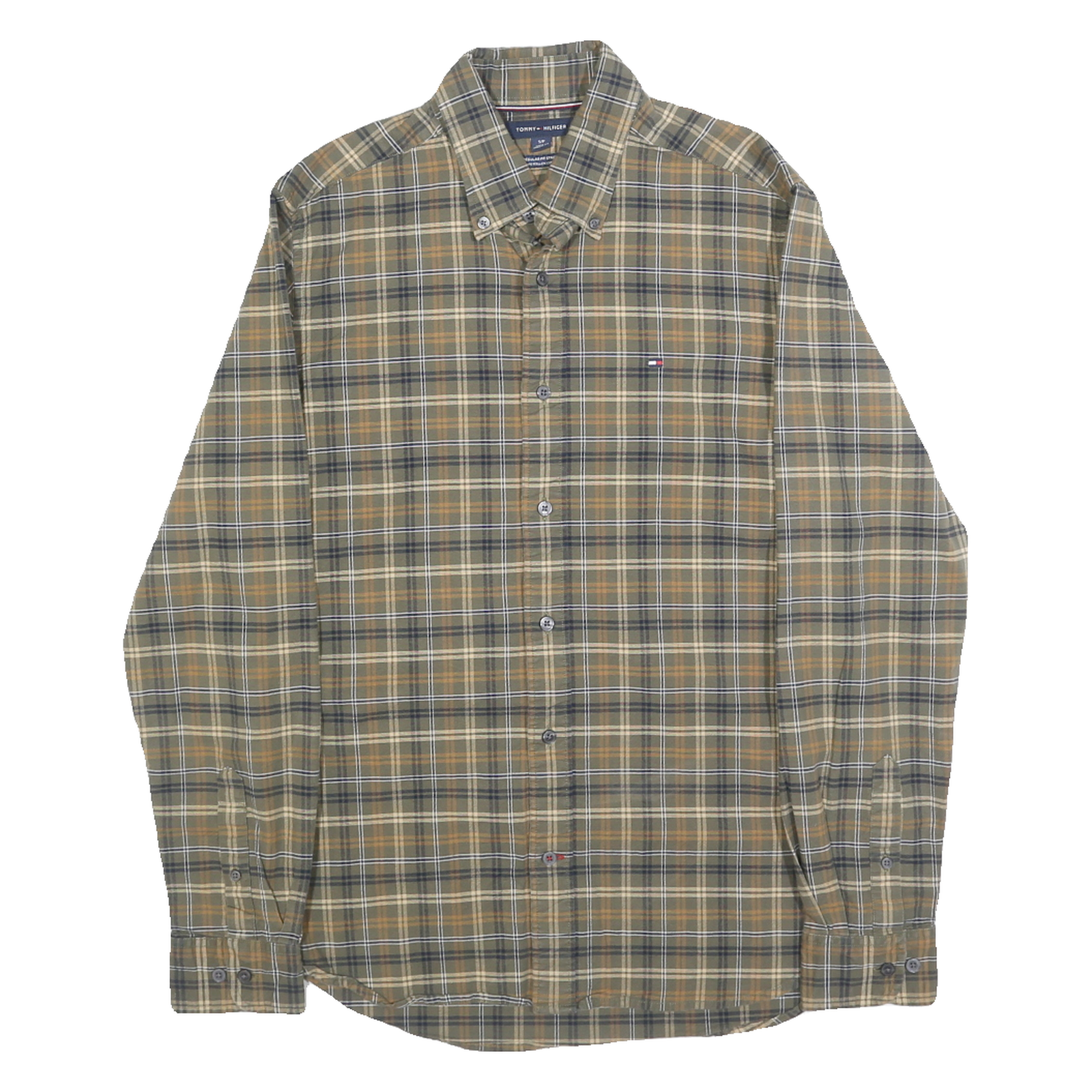 TOMMY HILFIGER Mens Green & Beige Check Shirt S Cotton Blend Classic Button-Down Refurbished - N/A refurbished available on Cerqular