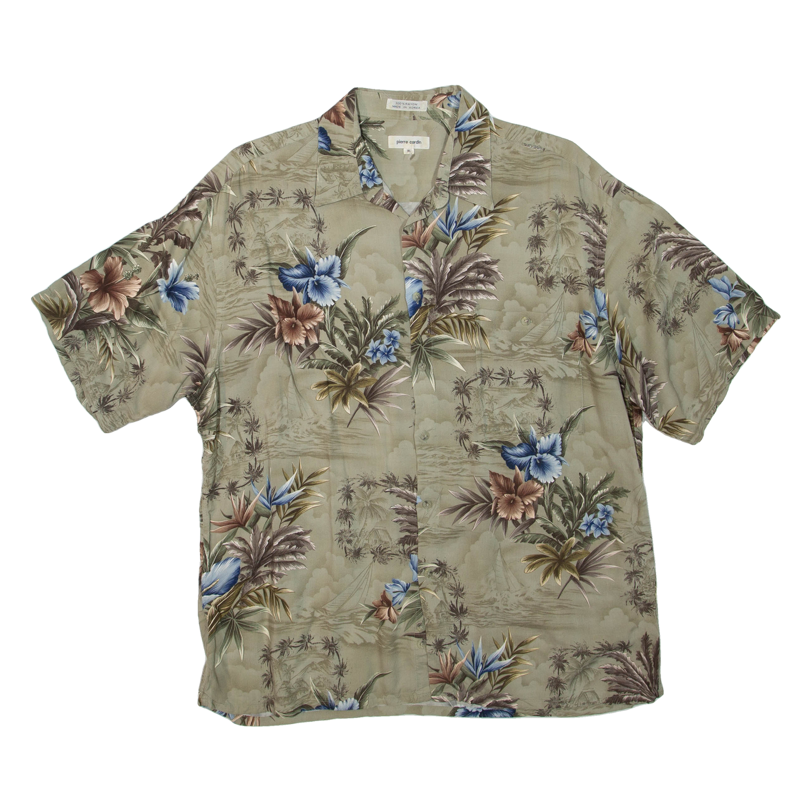 PIERRE CARDIN Mens Hawaiian Shirt Green Floral XL Refurbished - N/A refurbished available on Cerqular