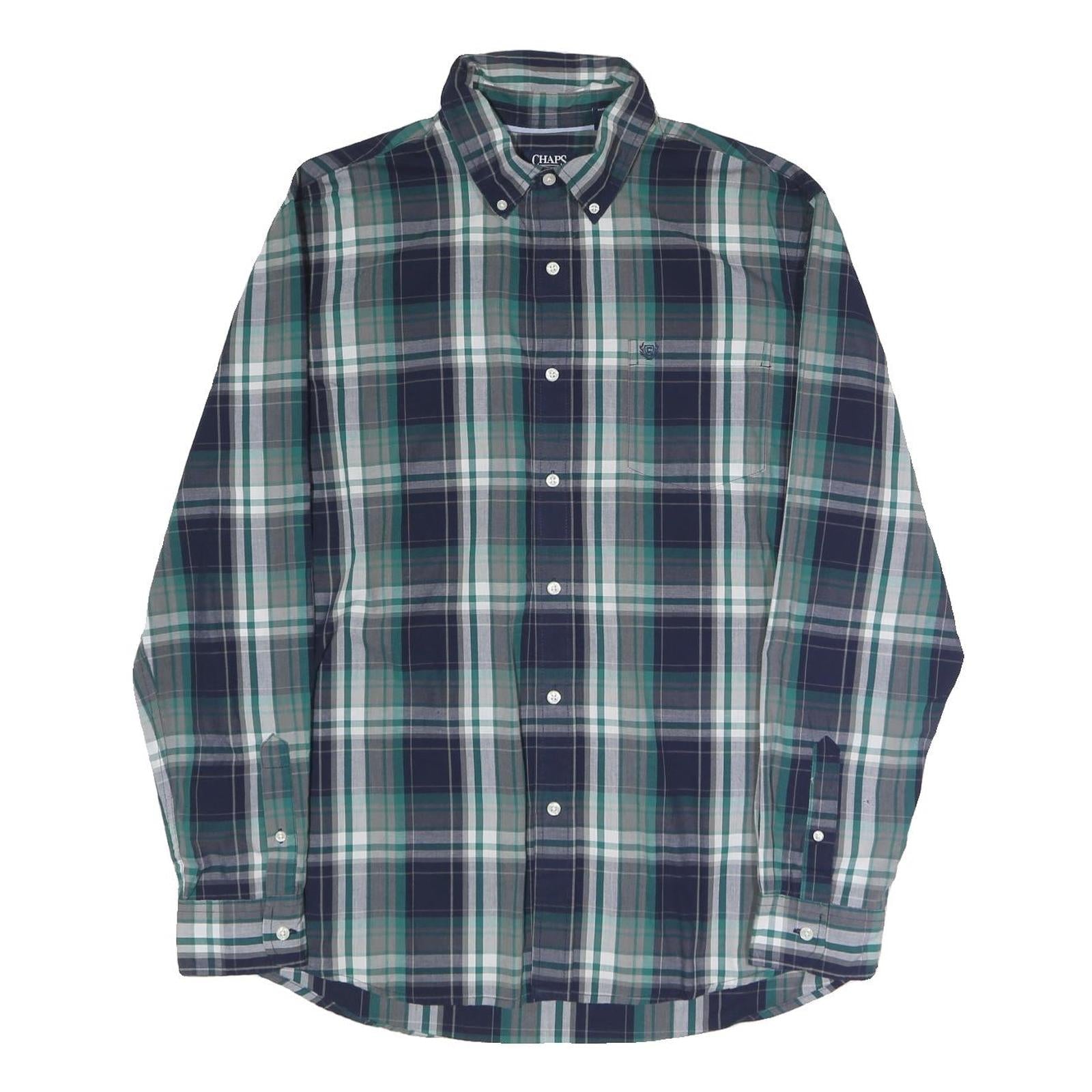 CHAPS Mens Blue Green Plaid Shirt XL Button-Down Collar Long Sleeve Cotton Blend Refurbished - N/A refurbished available on Cerqular