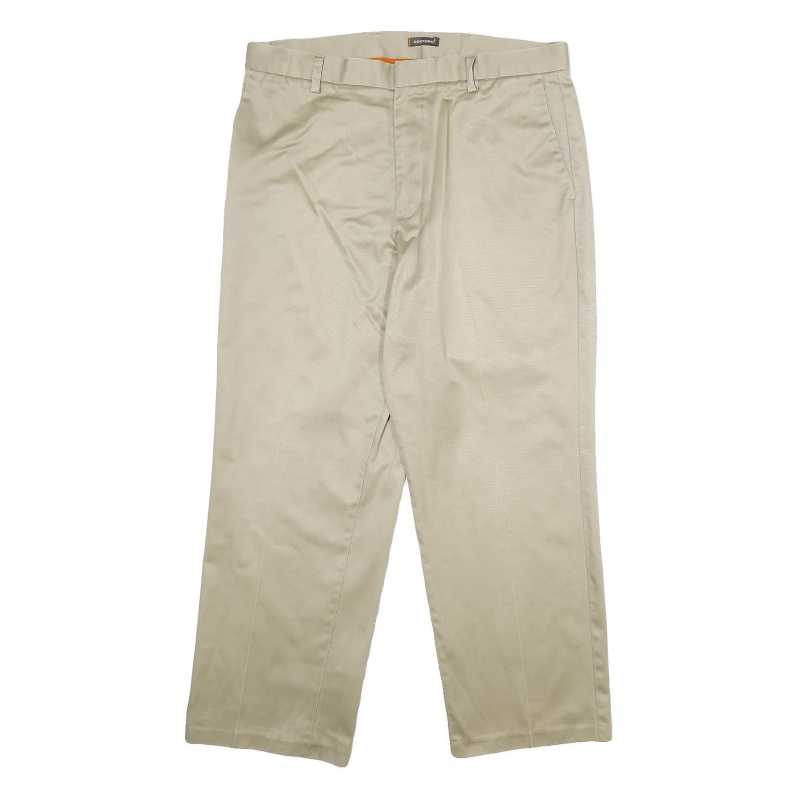 DOCKERS Mens Cotton Beige Regular Straight Trousers W36 L29 Classic Zip Closure Refurbished - N/A refurbished available on Cerqular