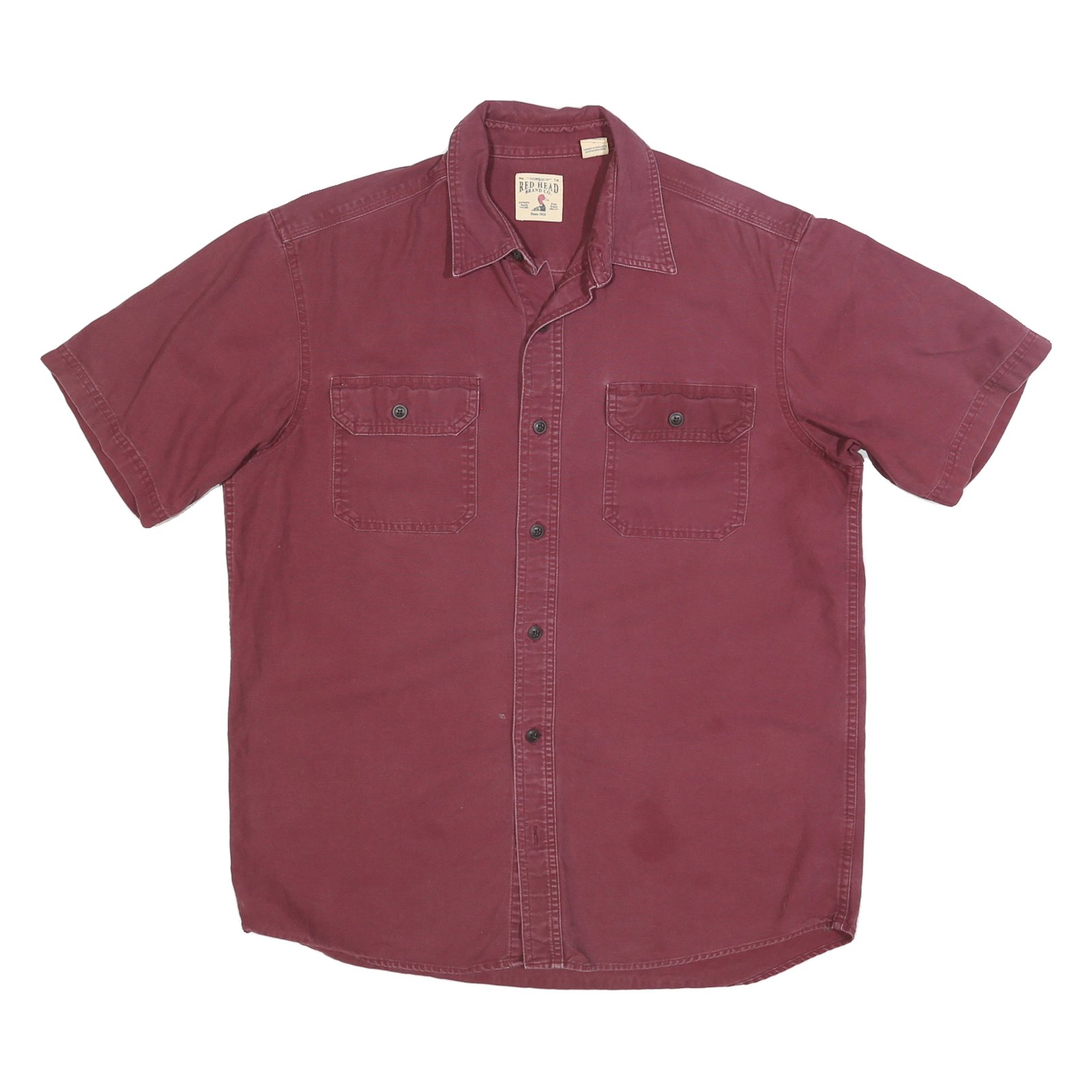 RED HEAD Mens Maroon Cotton Blend Short Sleeve Shirt L Button Pocket Casual Refurbished - N/A refurbished available on Cerqular