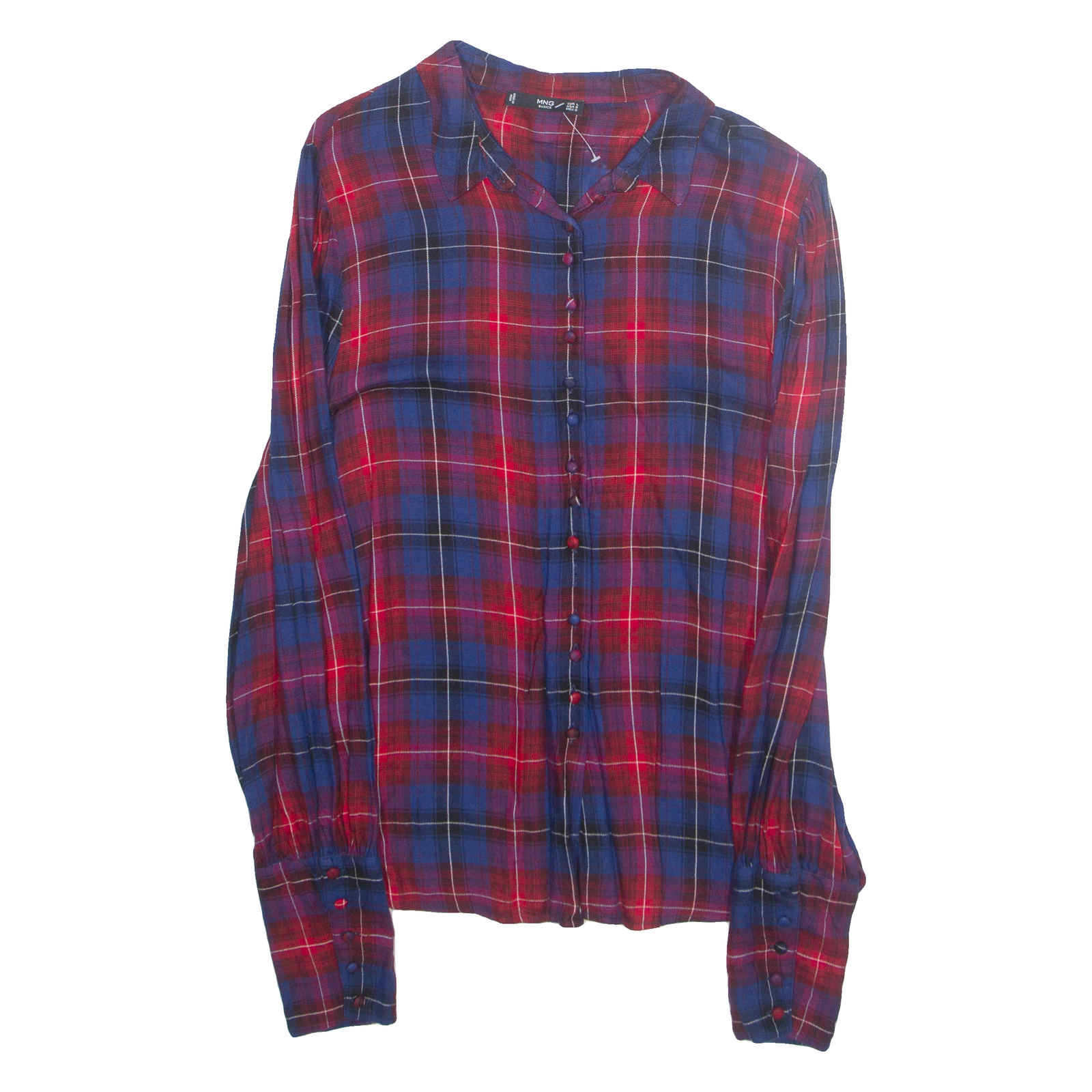MNG BASICS Womens Printed Blouse Blue Collared Long Sleeve Viscose Check L Refurbished - N/A refurbished available on Cerqular