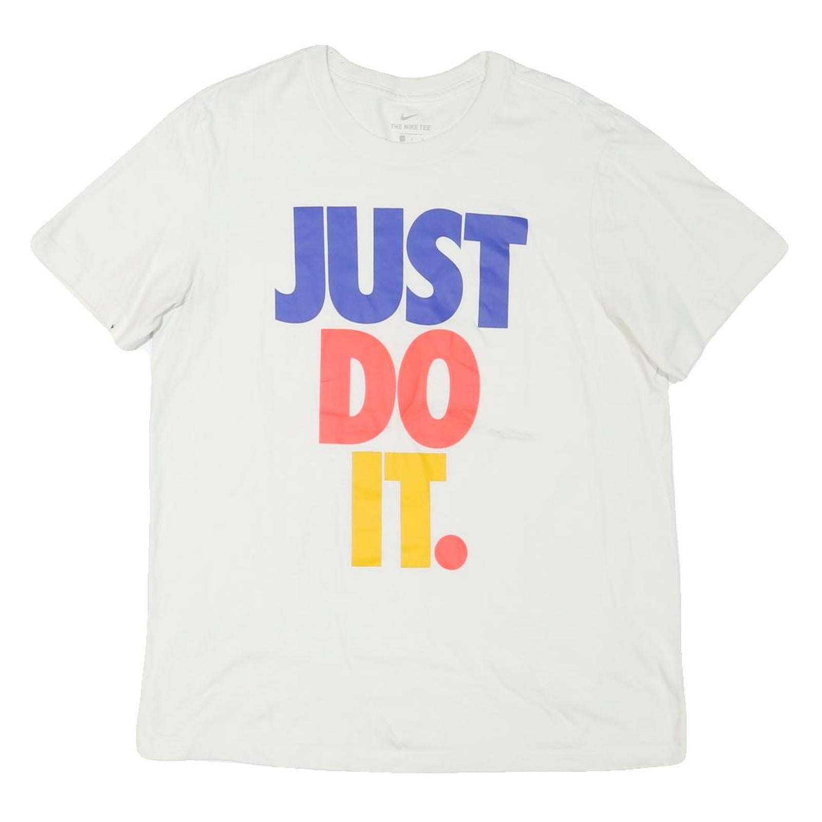 NIKE Mens White Just Do It Graphic T-Shirt L Short Sleeve Crew Neck Refurbished - N/A refurbished available on Cerqular