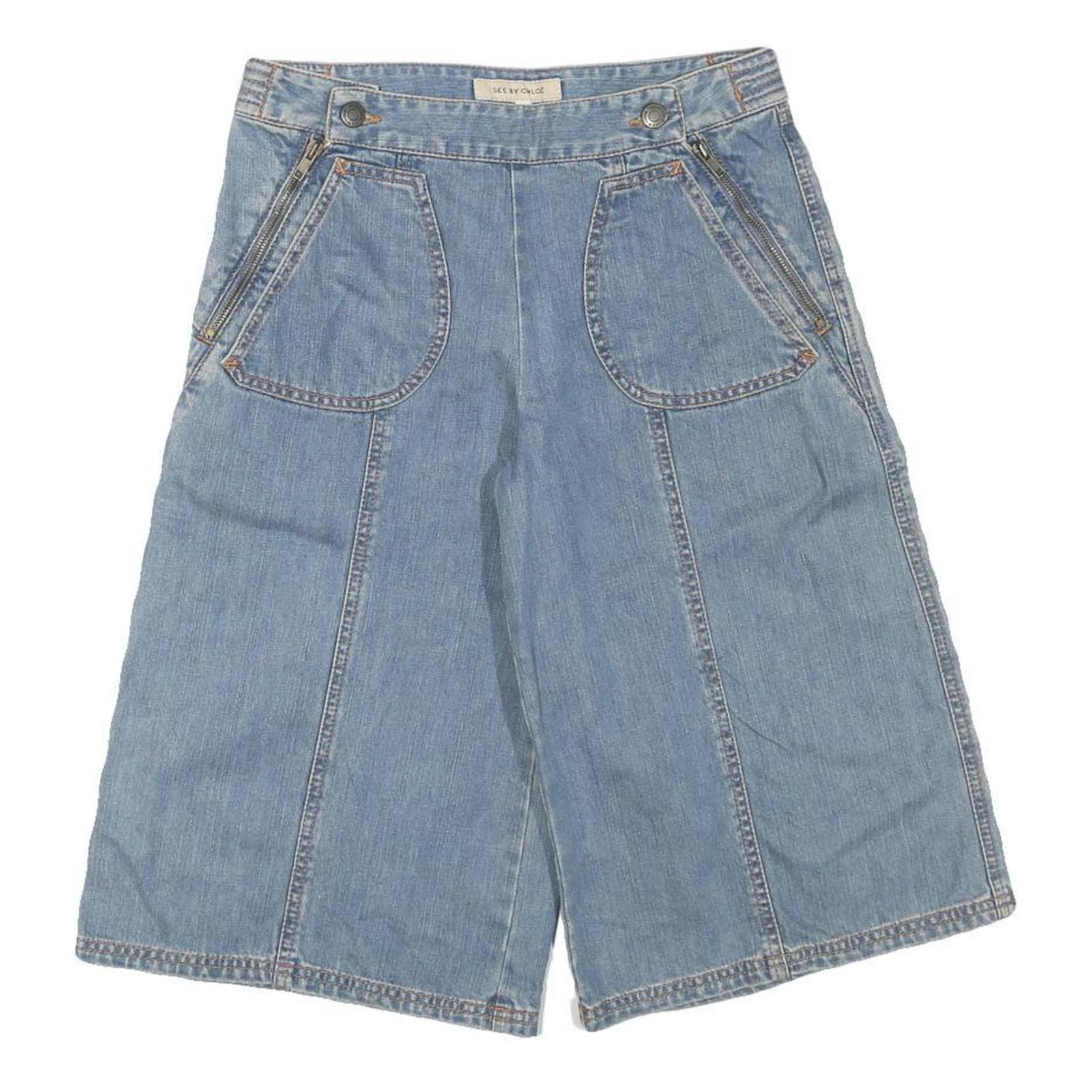 SEE BY CHLOE Womens Denim Blue Casual Shorts M W28 Wide Leg Zipper Pockets Refurbished - N/A refurbished available on Cerqular