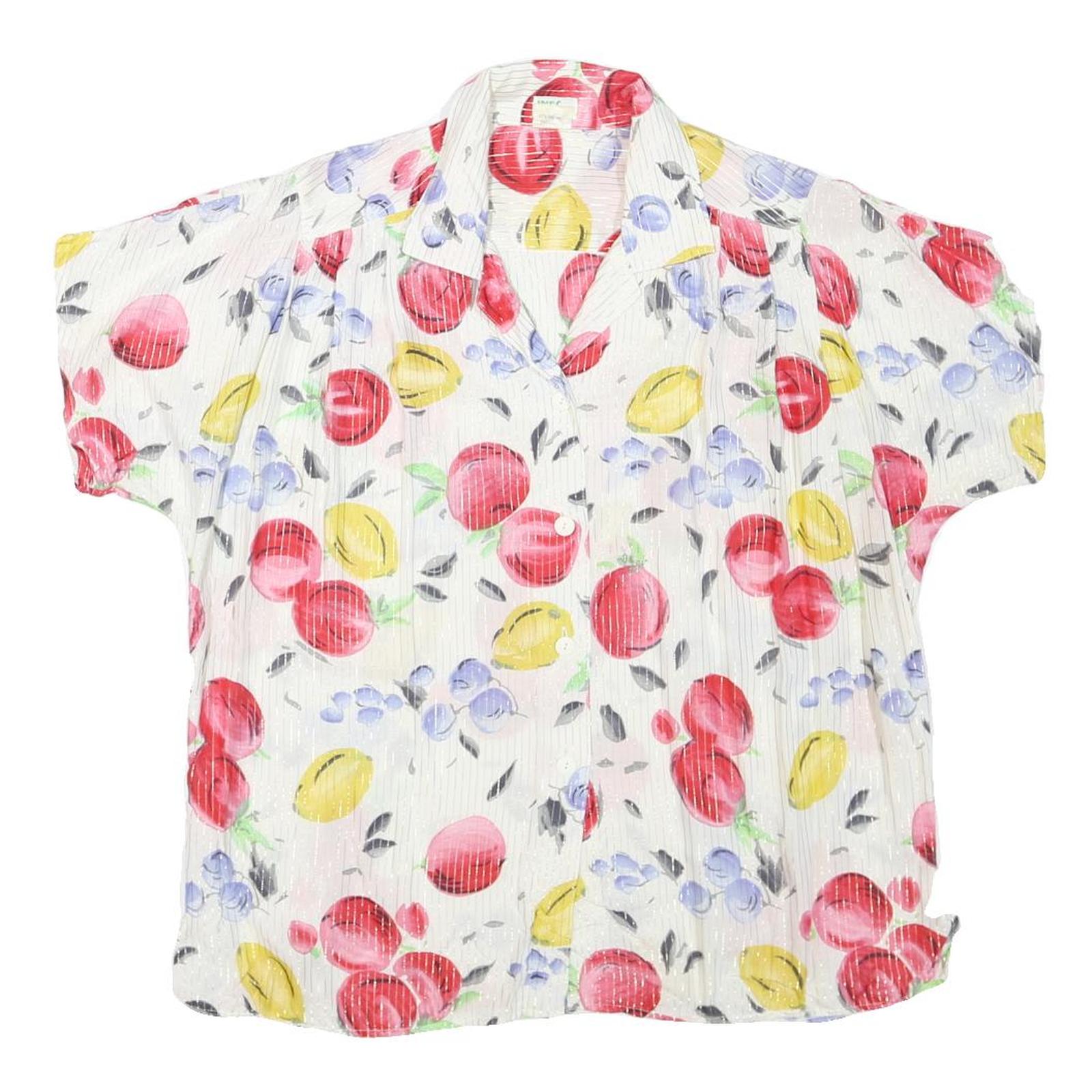 INES Womens White Red Yellow Blue Fruit Print Short Sleeve Shirt L Lightweight Refurbished - N/A refurbished available on Cerqular
