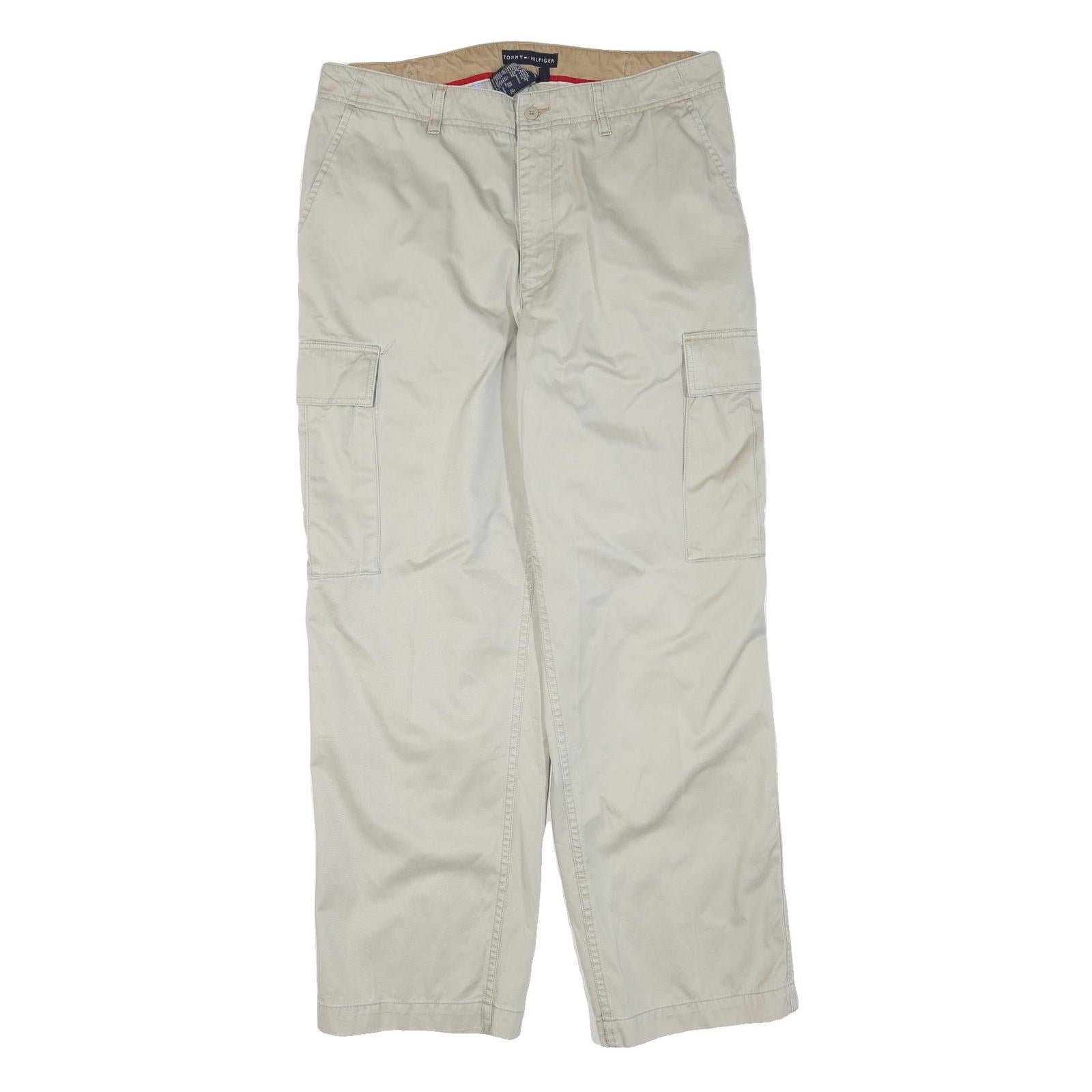 TOMMY HILFIGER Mens Cotton Blend Beige Regular Cargo Trousers W36 L30 Casual Refurbished - N/A refurbished available on Cerqular