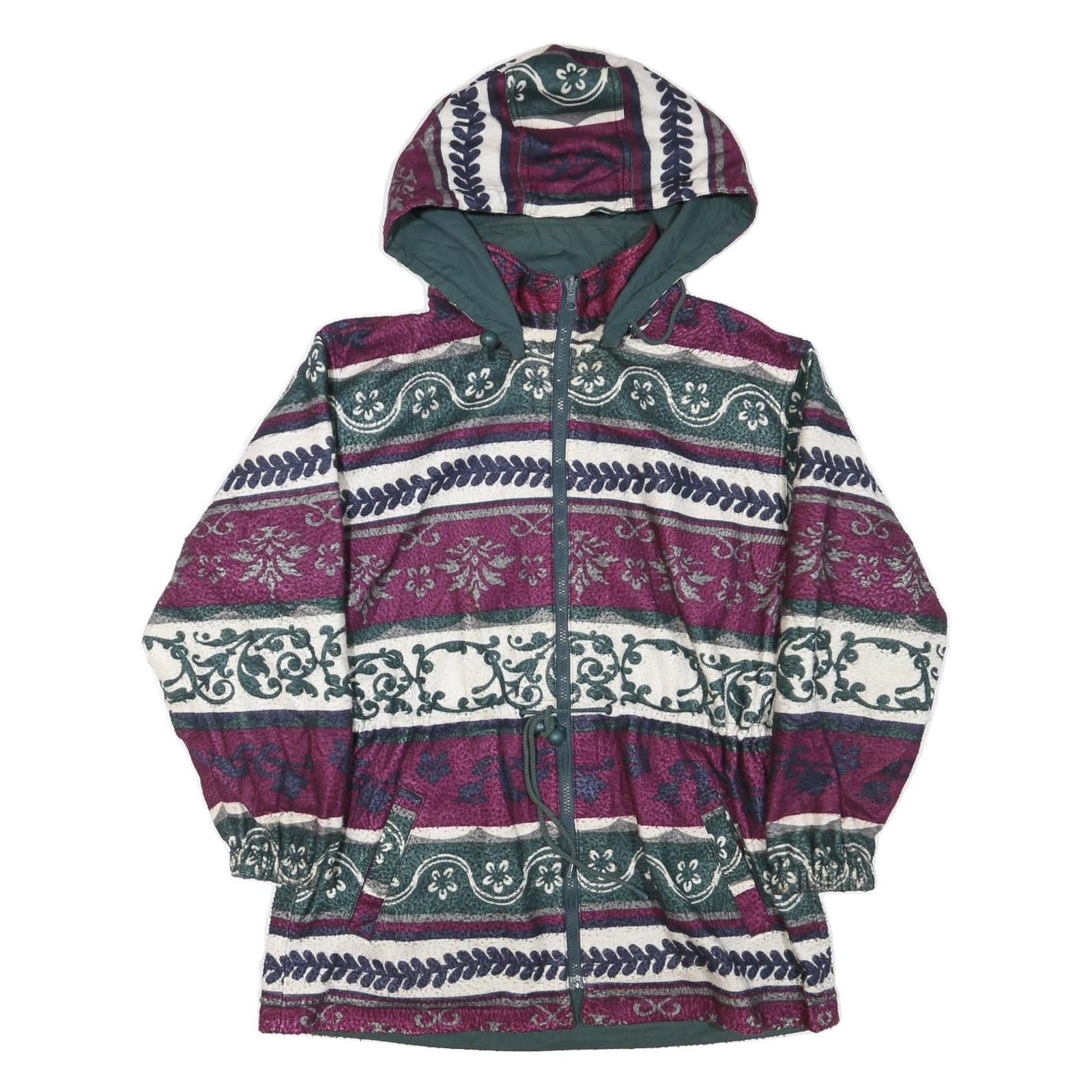 Womens Red Green White Printed Polyester Blend Hooded Jacket L Zip Casual Refurbished - N/A refurbished available on Cerqular