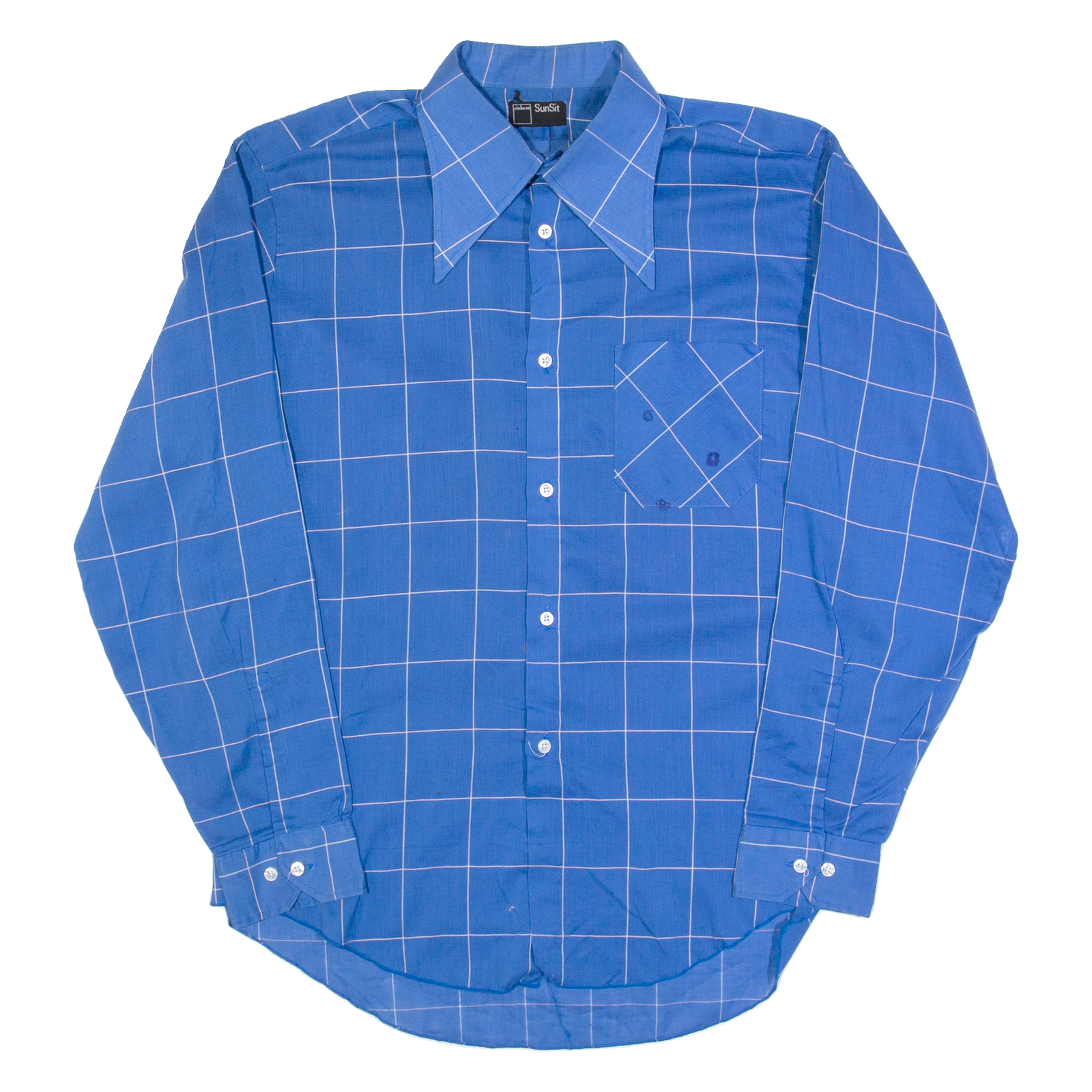 SUNSET Mens Shirt Blue 90s Check Long Sleeve L Refurbished - N/A refurbished available on Cerqular