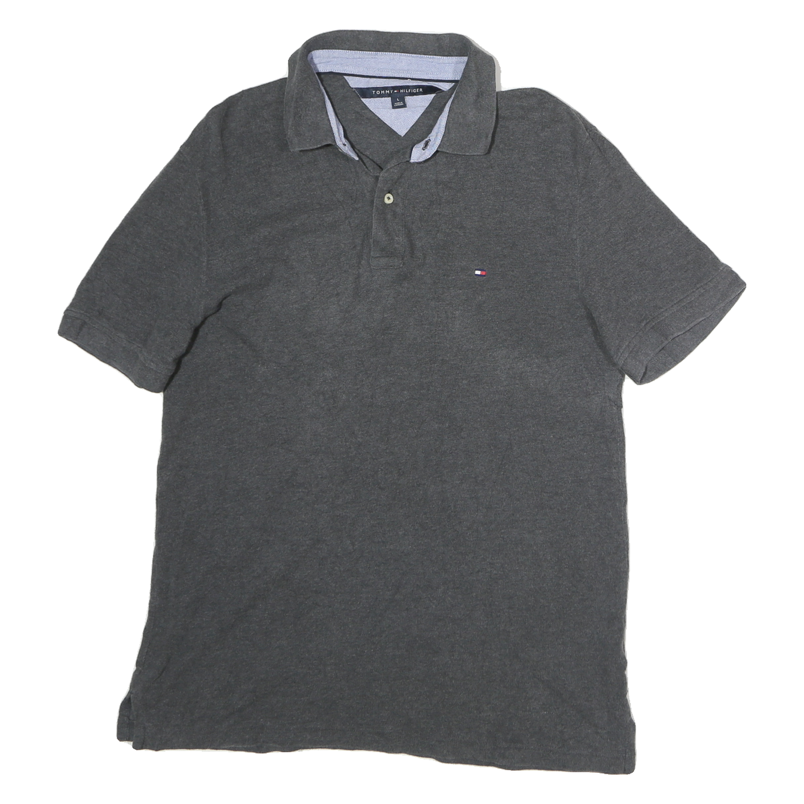 TOMMY HILFIGER Mens Grey Short Sleeve Plain Polo Shirt L Cotton Casual Refurbished - N/A refurbished available on Cerqular