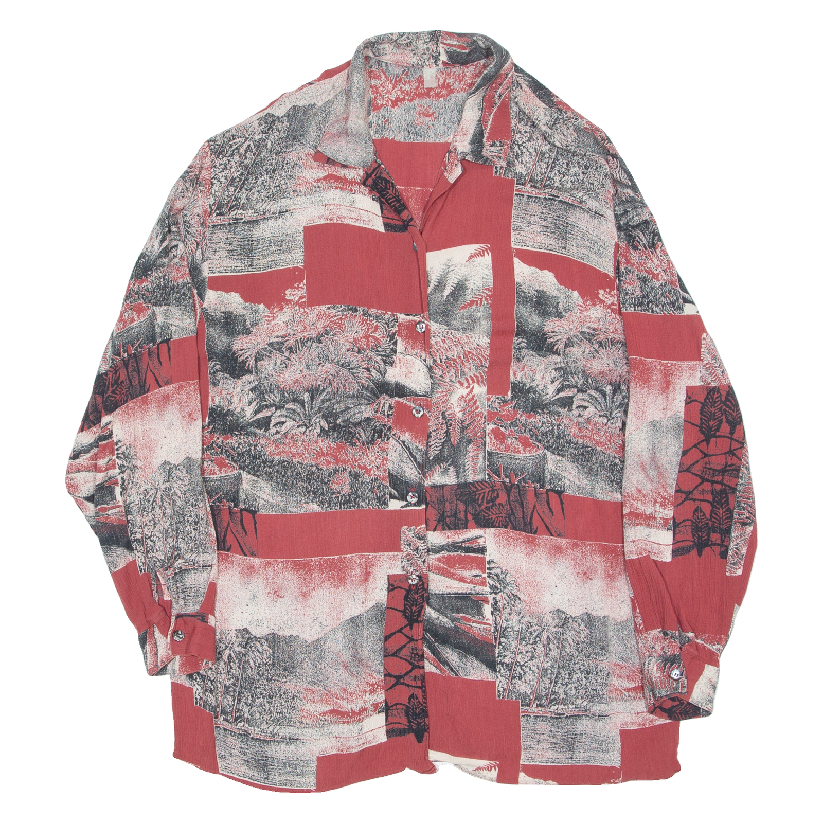 Womens Shirt Maroon 90s Crazy Pattern Long Sleeve L Refurbished - N/A refurbished available on Cerqular