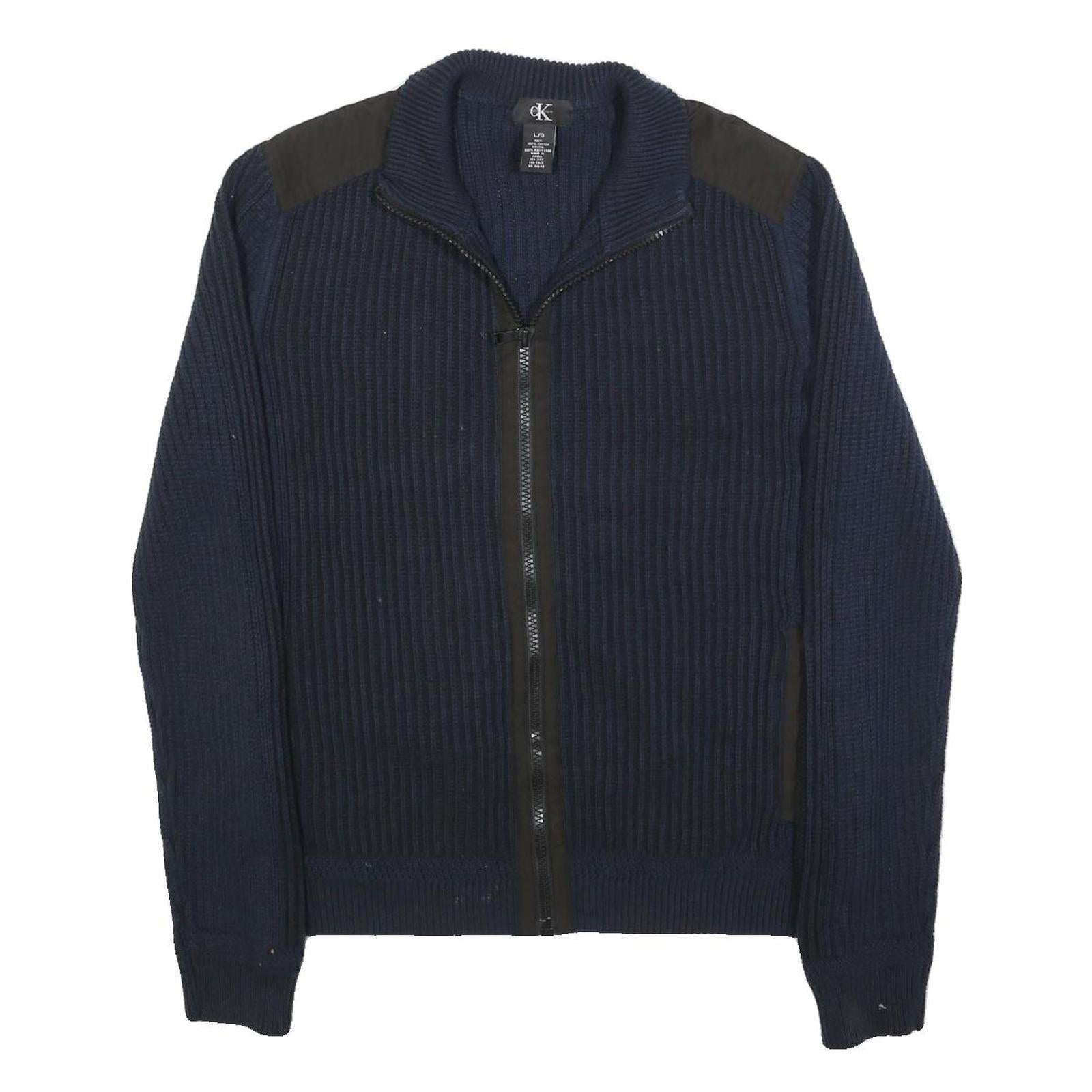CALVIN KLEIN Mens Navy Pullover Patterned Crew Neck Basic Knit Jumper L Cotton Refurbished - N/A refurbished available on Cerqular