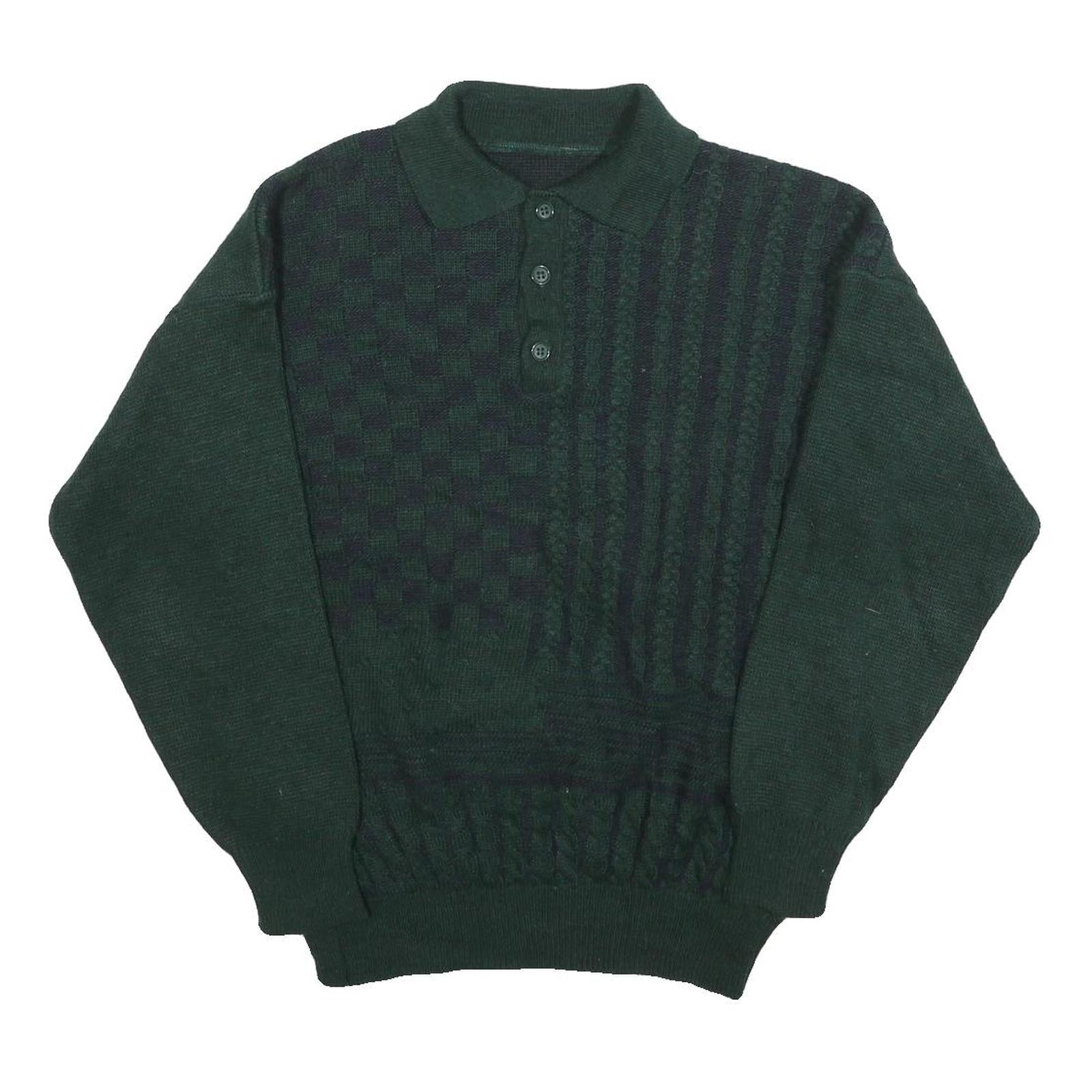 Mens Green Patterned Polo Jumper M Button Up Basic Knit Regular Fit Casual Refurbished - N/A refurbished available on Cerqular