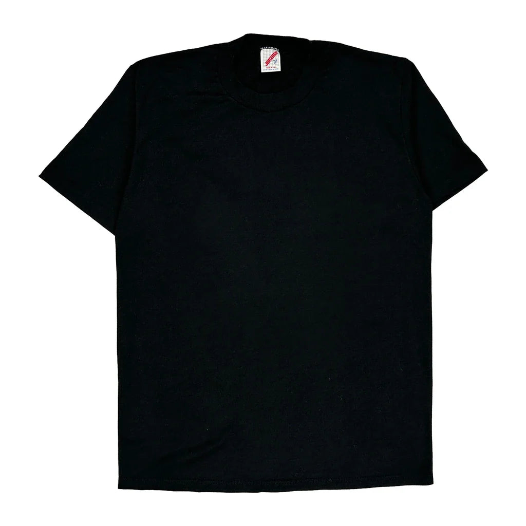 Made In USA Single Stitch Jerzees Graphic T-Shirt - Large Black Cotton Refurbished - Thrifted (note: this is a term often used to describe second- refurbished available on Cerqular