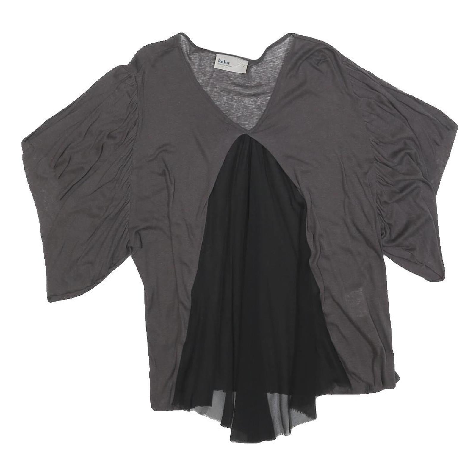 KOLOR Womens Grey & Black Modern T-Shirt M Short Sleeve V-Neck Cashmere Blend Refurbished - N/A refurbished available on Cerqular
