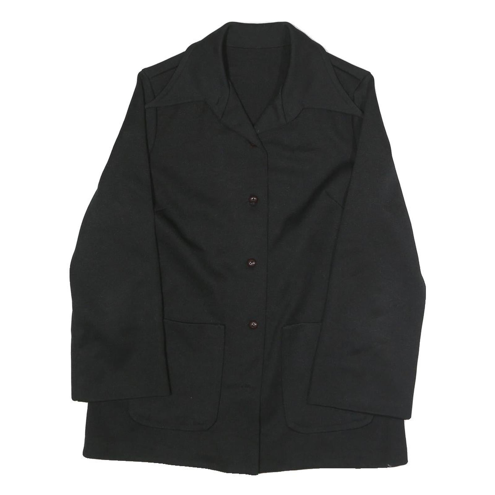 Womens Black Button Jacket M Polyester Blend Plain Classic Relaxed Fit Refurbished - N/A refurbished available on Cerqular