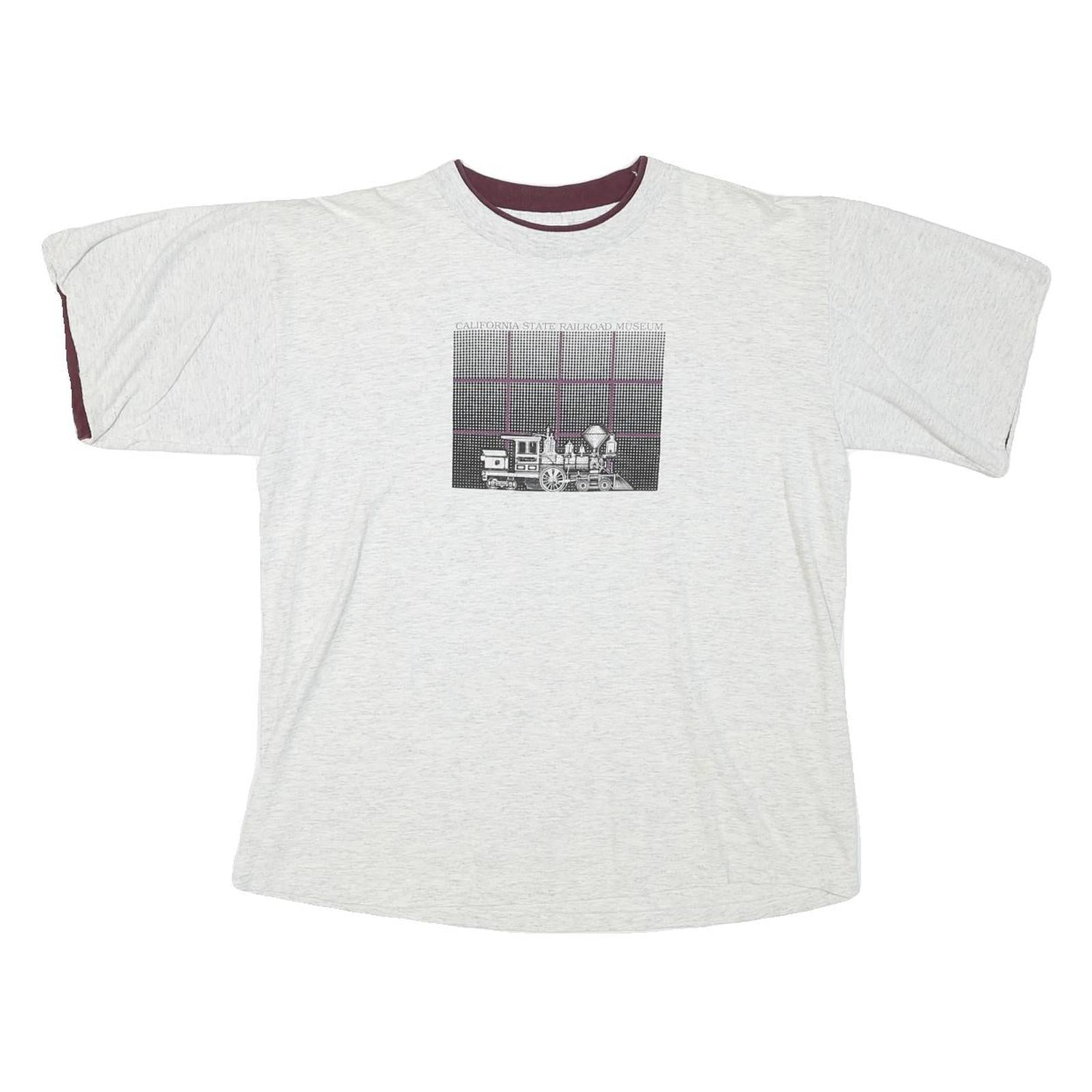 BELTON Mens White & Maroon Vintage T-Shirt L Short Sleeve Crew Neck Railroad Refurbished - N/A refurbished available on Cerqular