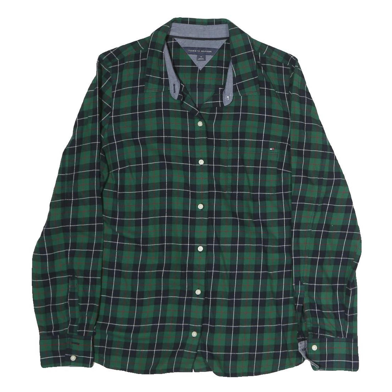 TOMMY HILFIGER Mens Green & Navy Check Shirt M Classic Button Shirt Refurbished - N/A refurbished available on Cerqular