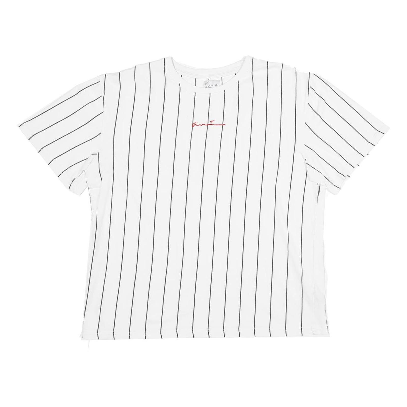 KARL KANI Mens White & Black Striped Graphic T-Shirt S Short Sleeve Crew Neck Refurbished - N/A refurbished available on Cerqular