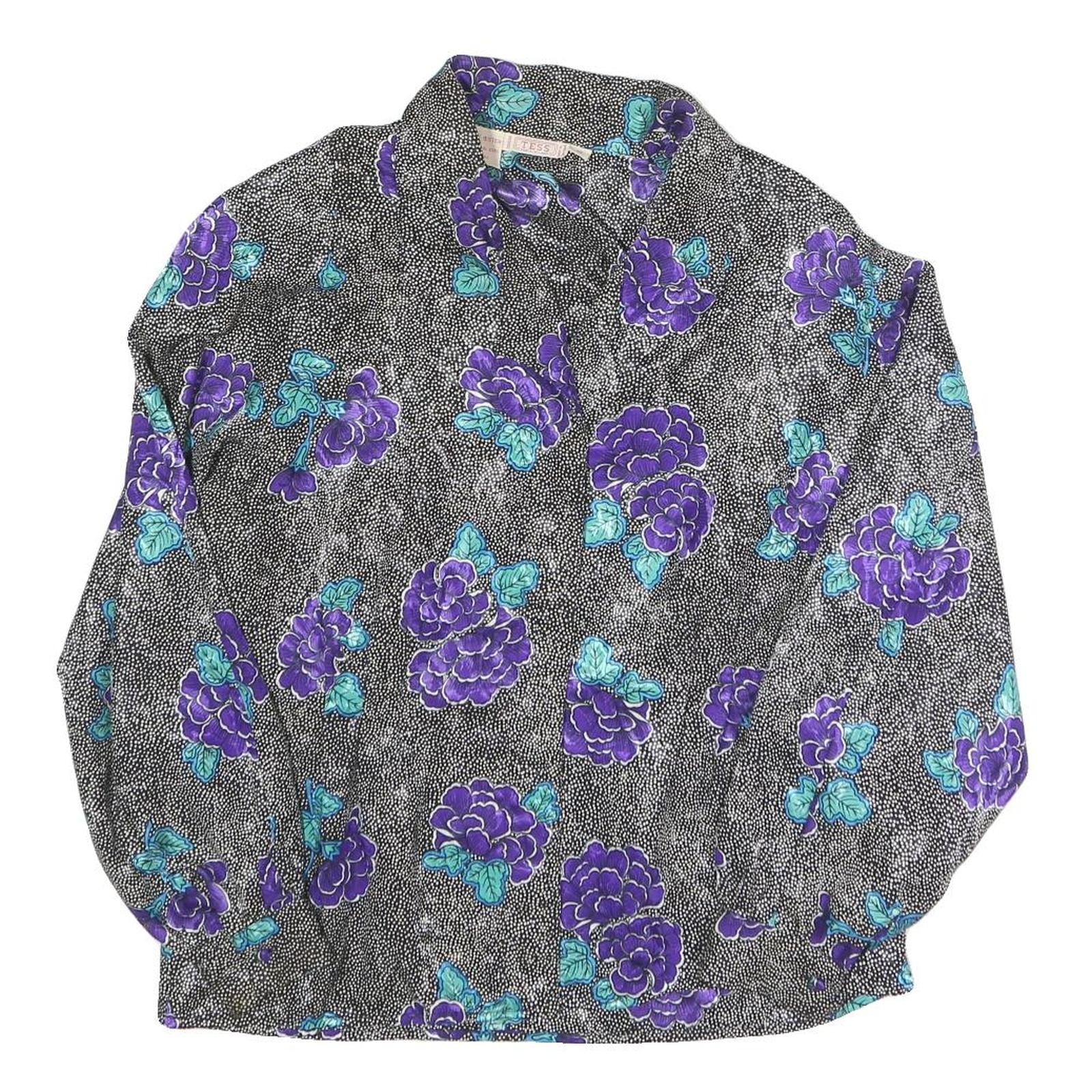 TESS Womens Black & Purple Floral Print Long Sleeve Collared Shirt UK 10 Refurbished - N/A refurbished available on Cerqular