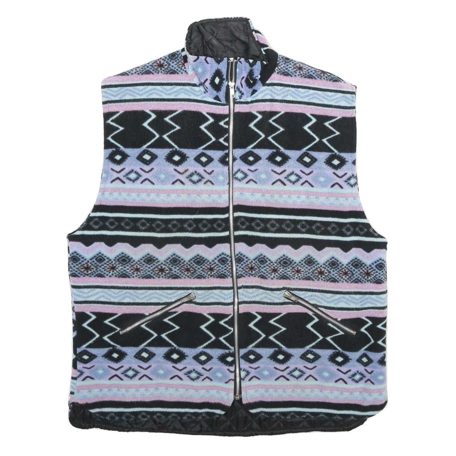 Mens Blue Black & Purple Patterned Quilted Zip Jacket M Polyester Casual Warm Refurbished - N/A refurbished available on Cerqular