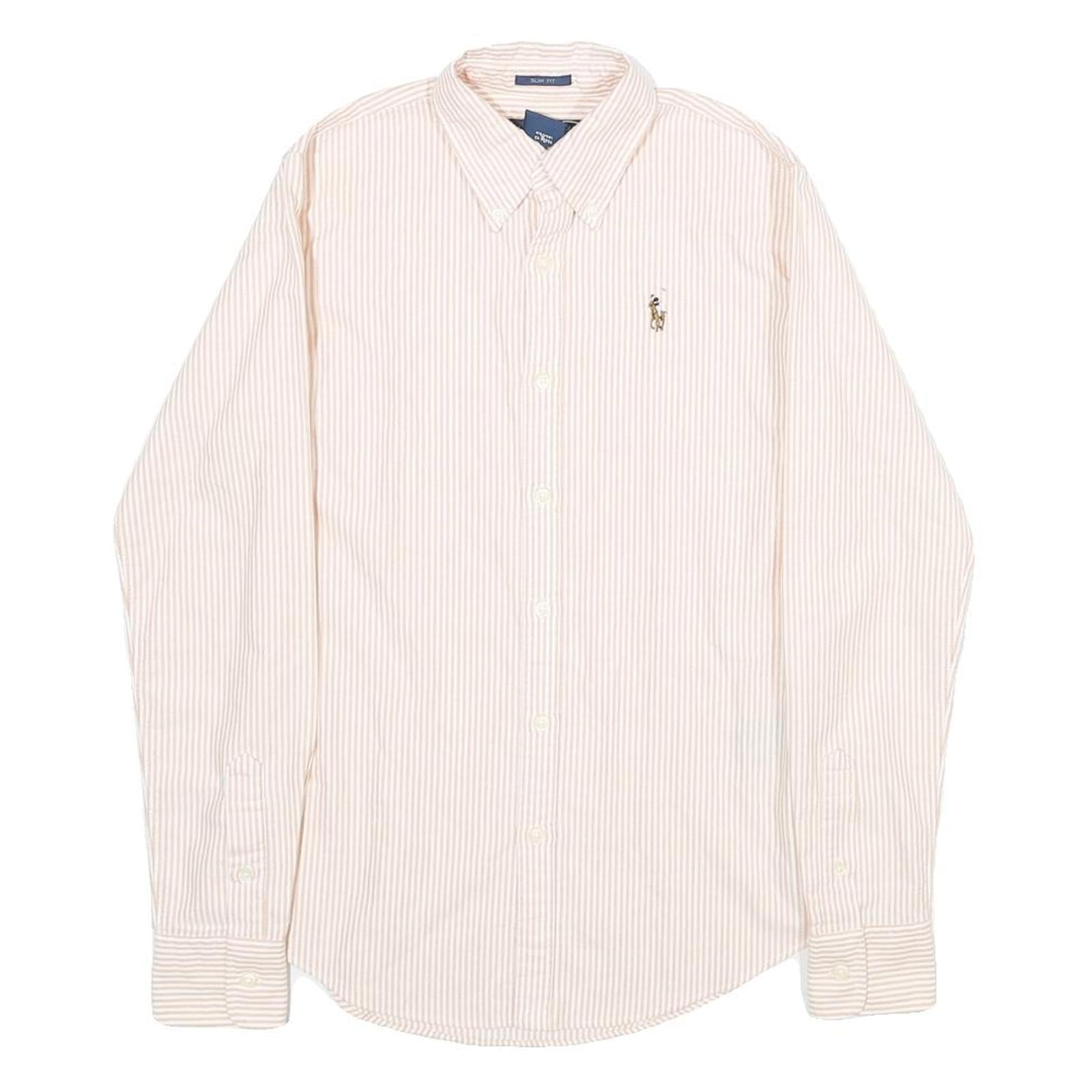 RALPH LAUREN Womens Cream & Pink Stripe Shirt UK 4 Slim Fit Button Down Collar Refurbished - N/A refurbished available on Cerqular