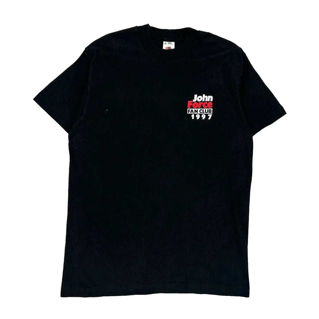 John Force Fan Club 1997 Fruit Of The Loom Single Stitch T-Shirt - Medium Black Cotton Refurbished - Thrifted (note: this is a term often used to describe second- refurbished available on Cerqular