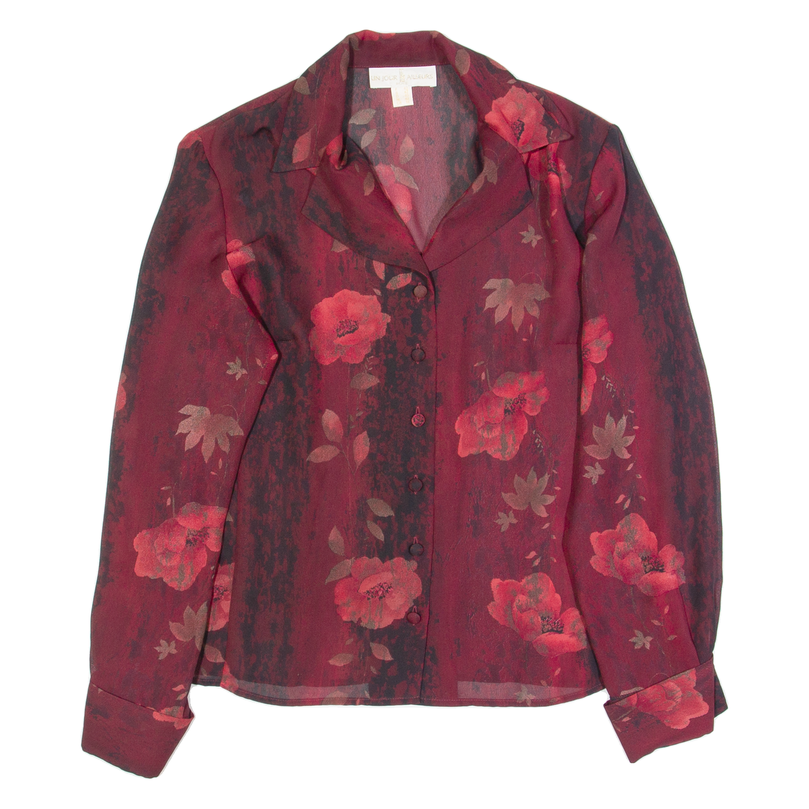 UN JOUR AILLEURS Womens Printed Shirt Red Collared Long Sleeve Floral UK 14 Refurbished - N/A refurbished available on Cerqular