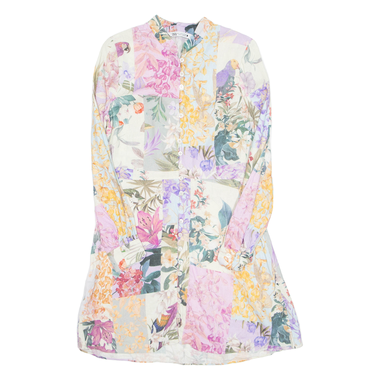 ZARA Button Up Womens Day Dress Pink Floral Long Sleeve Knee Length S Refurbished - N/A refurbished available on Cerqular