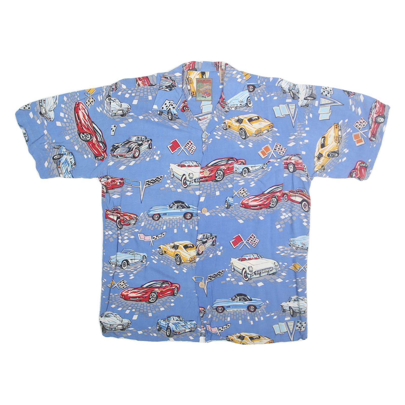 ISLAND COLLECTION Mens Blue Vintage Car Print Rayon Shirt S Summer Casual Refurbished - N/A refurbished available on Cerqular