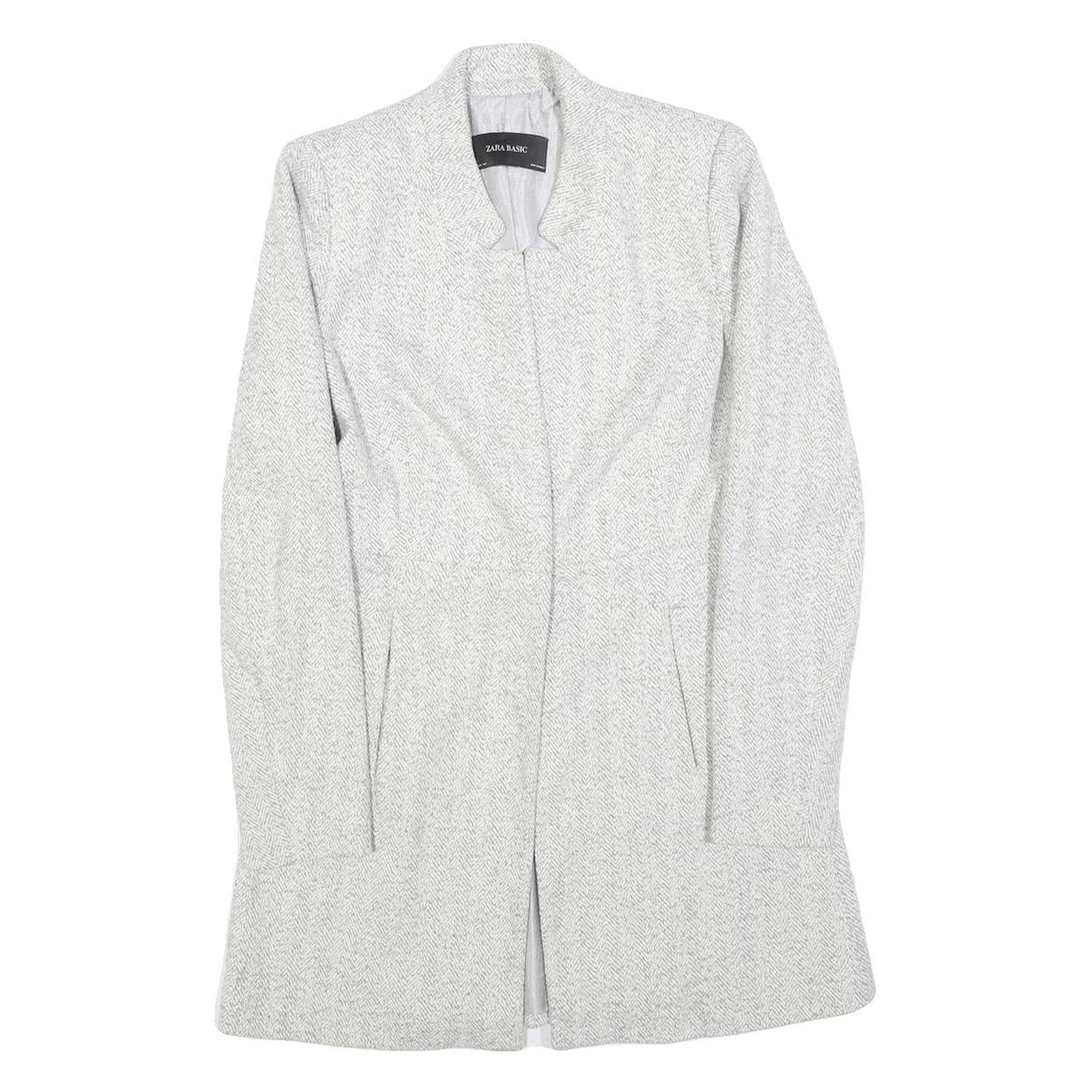 ZARA BASIC Womens White Herringbone Jacket S Polyester Blend Button Closure Refurbished - N/A refurbished available on Cerqular