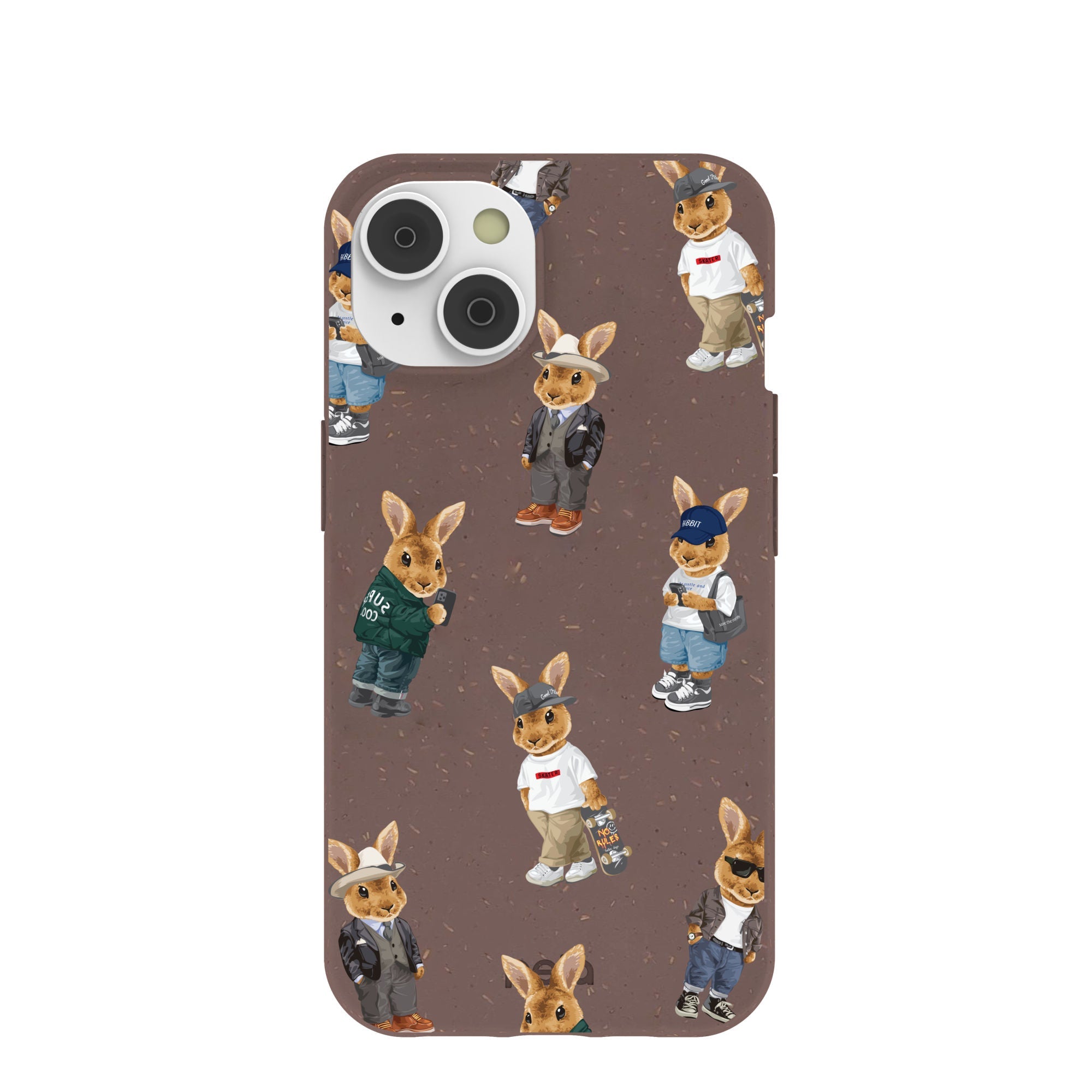 Chocolate Brown Rabbit Friends iPhone 14/16e Case Refurbished - Pela Case refurbished available on Cerqular