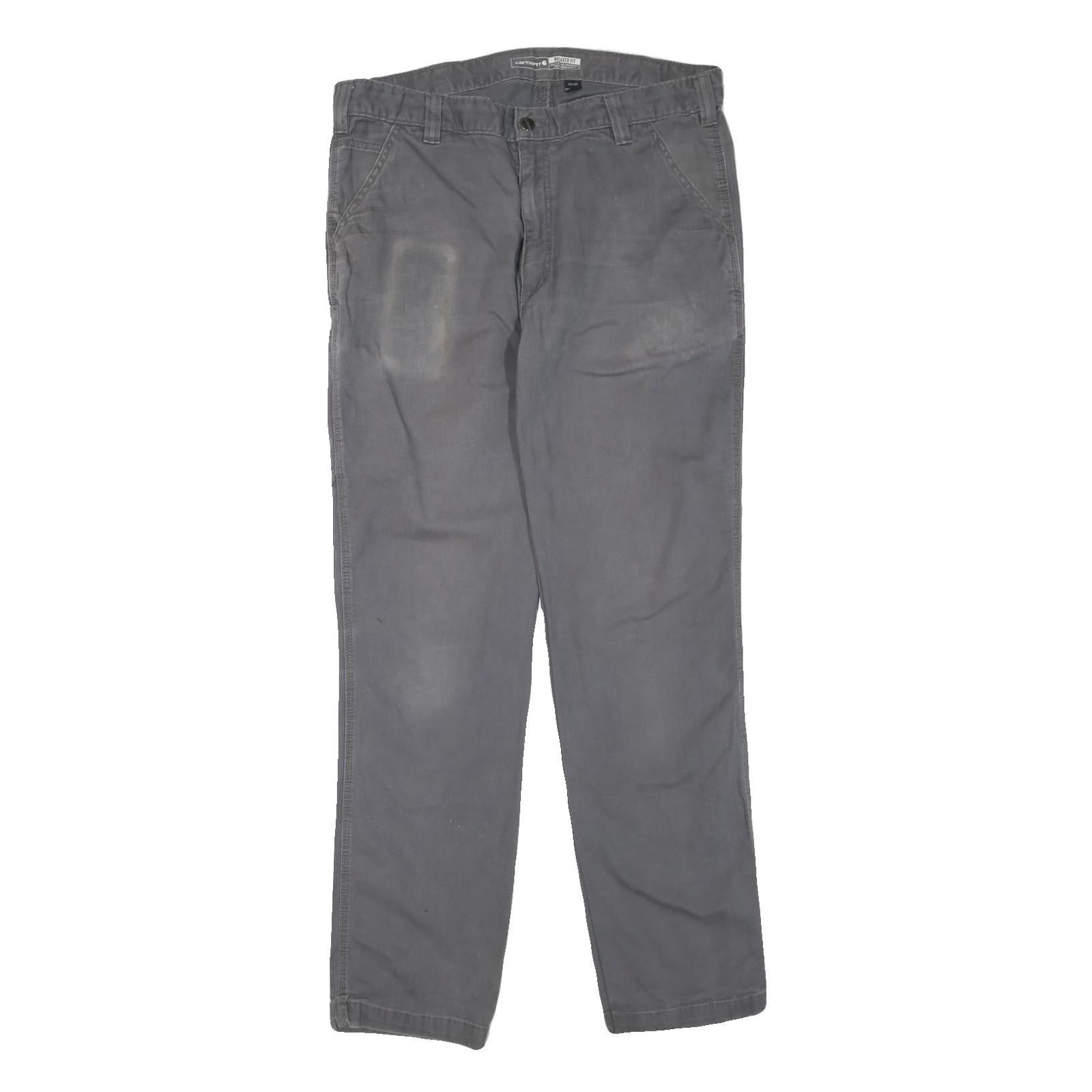 CARHARTT Mens Cotton Blend Grey Regular Straight Trousers W38 L34 Workwear Zip Refurbished - N/A refurbished available on Cerqular