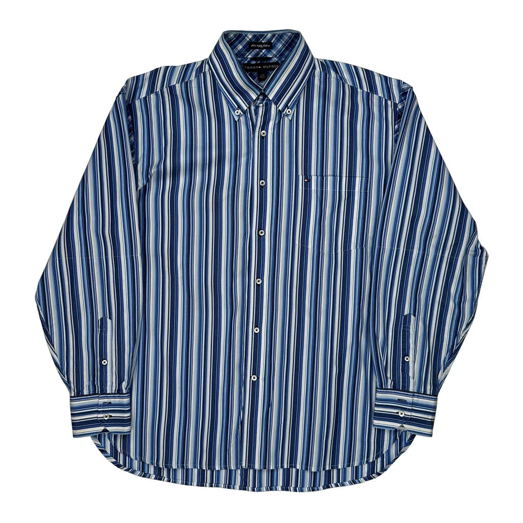 Tommy Hilfiger Striped Shirt - Large White Cotton Refurbished - Thrifted (note: this is a term often used to describe second- refurbished available on Cerqular
