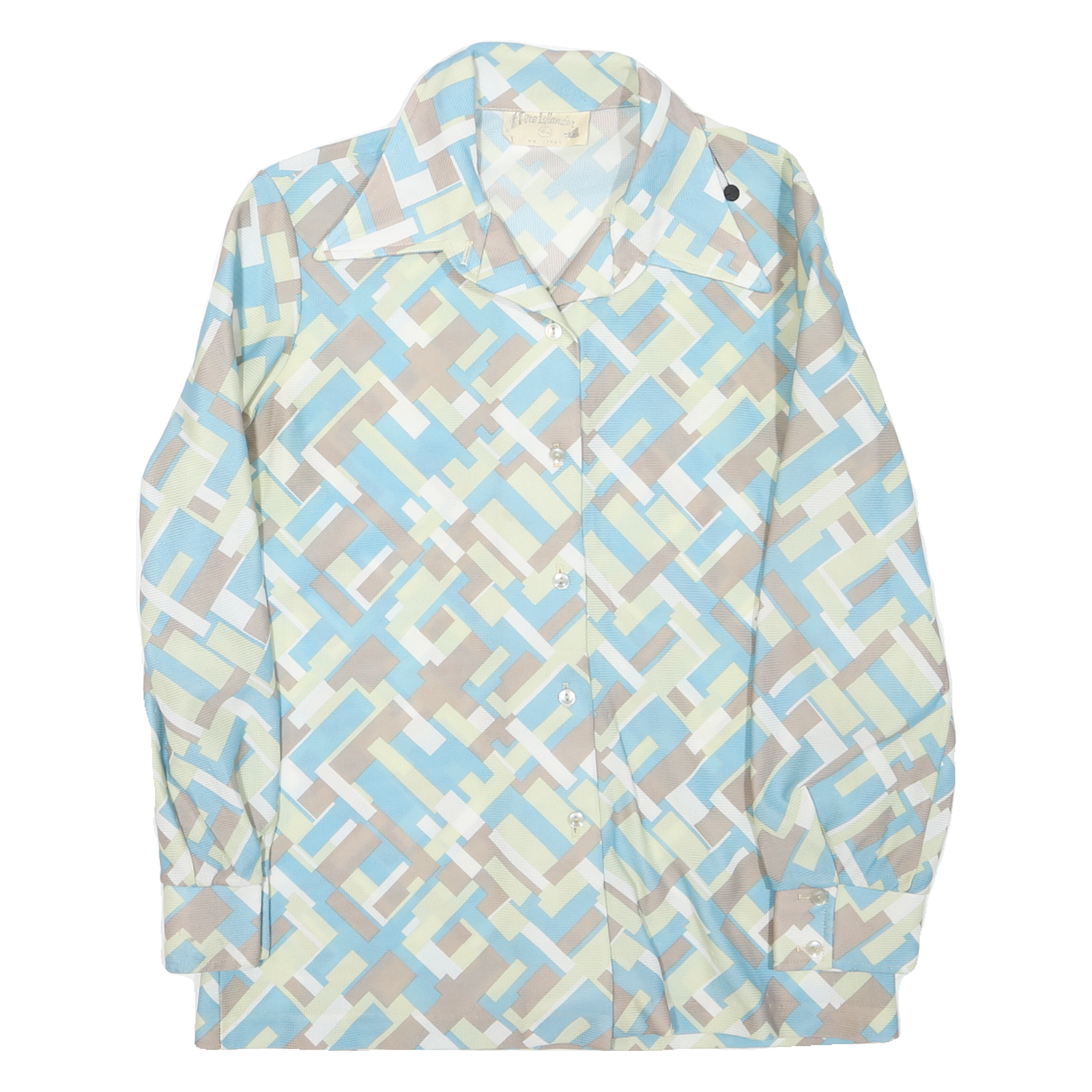 Buy Womens Cream & Blue Geometric Pattern Shirt M Retro Vintage Style Long Sleeve Refurbished - $19.49 Womens Cream & Blue Geometric Pattern Shirt M Retro Vintage Style Long Sleeve Refurbished - N/A refurbished available on Cerqular