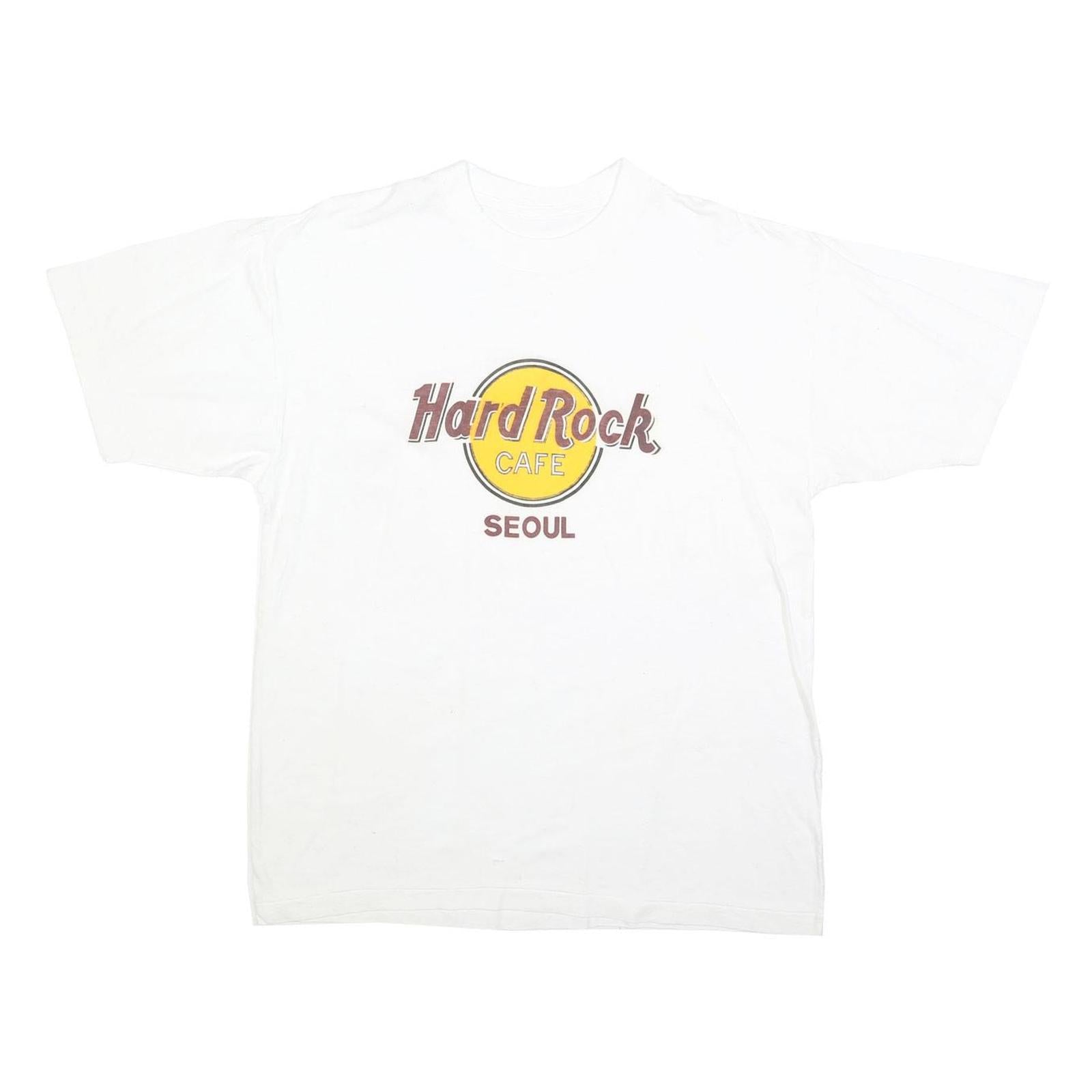 Mens White Hard Rock Cafe Seoul Graphic T-Shirt L Short Sleeve Crew Neck Vintage Refurbished - N/A refurbished available on Cerqular