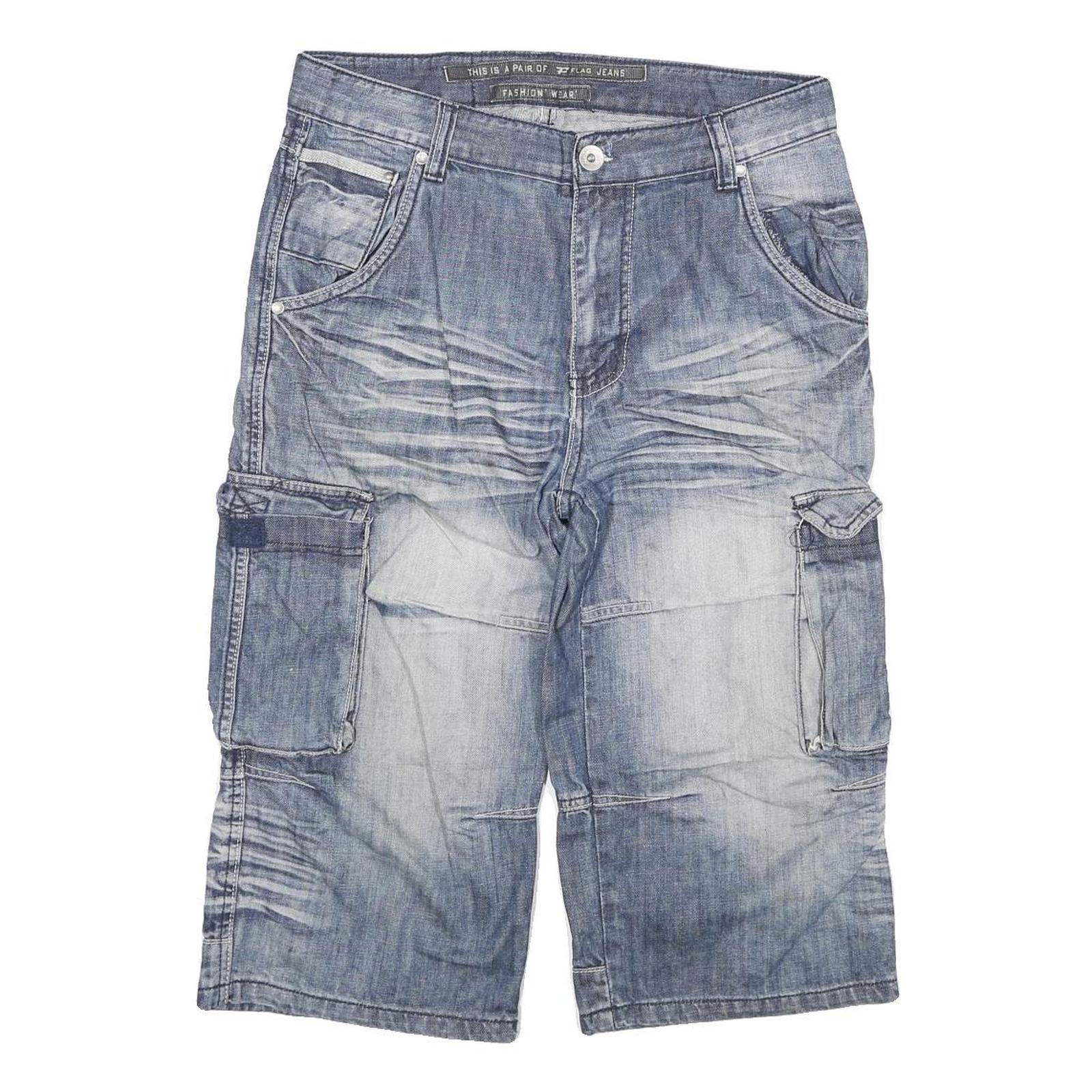 FLAG Mens Shorts Blue Denim Cargo XL W32 Cotton Blend Casual Summer Refurbished - N/A refurbished available on Cerqular