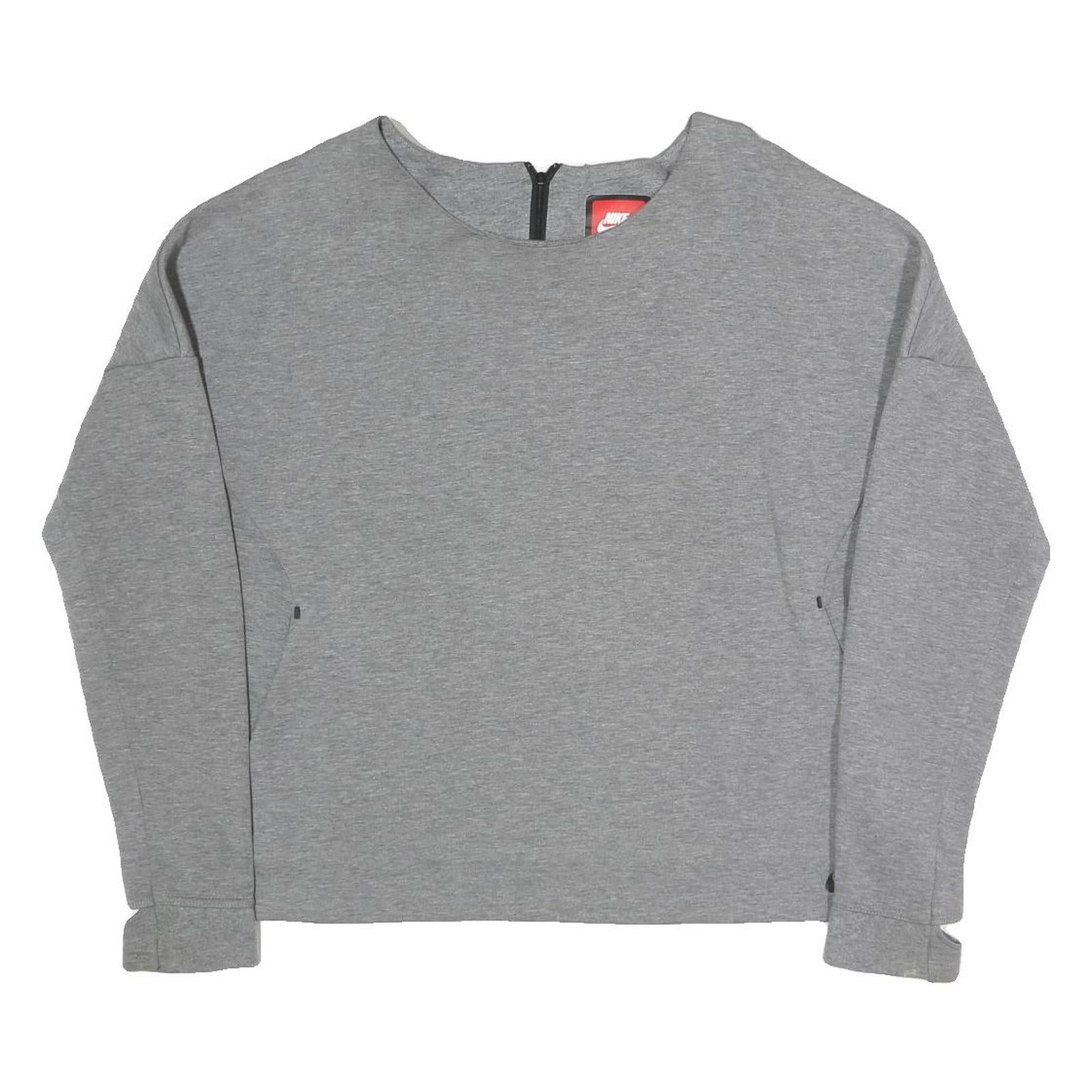 NIKE Womens Grey Sweatshirt Crew Neck L Cotton Blend Pullover Zip Back Refurbished - N/A refurbished available on Cerqular