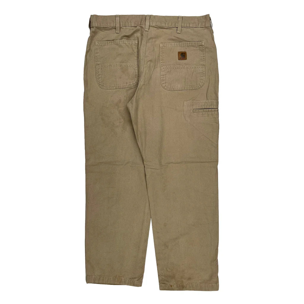 Carhartt Carpenter Trousers - 36W 31L Khaki Cotton Refurbished - Thrifted (note: this is a term often used to describe second- refurbished available on Cerqular